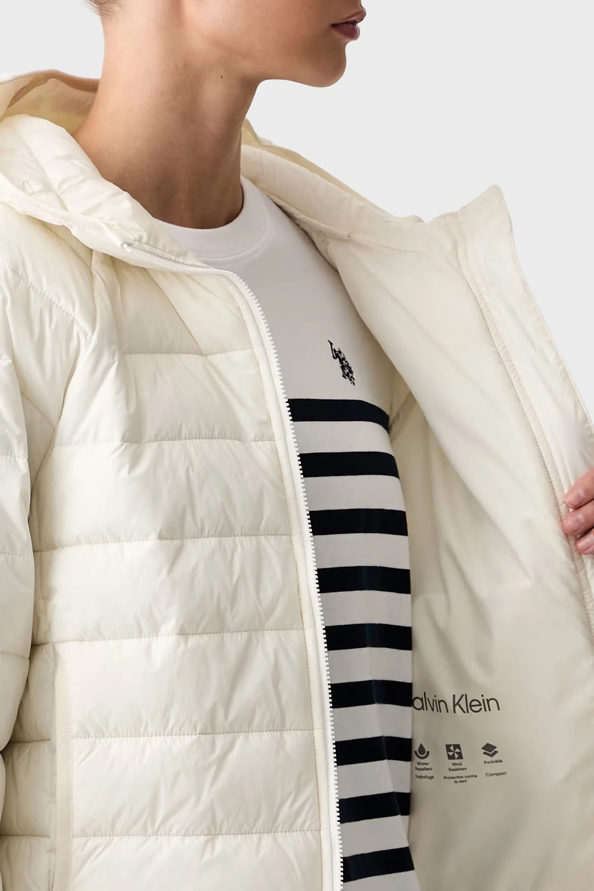 Calvin Klein Kapitoneli Regular Fit Kapüşon Yaka LV047G505GYAS Kadın Mont LV047G505G YAS KREM - 4
