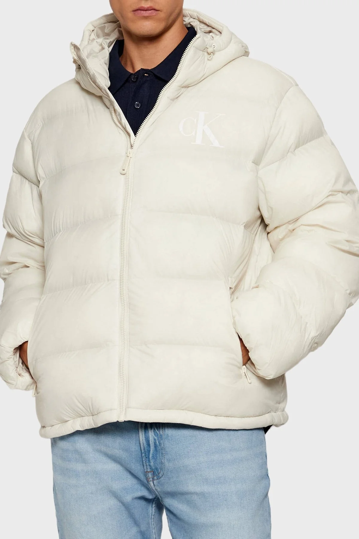 Calvin Klein Kapitoneli Regular Fit Kapüşonlu Yaka Şişme LV04RD528G67U Erkek Mont LV04RD528G 67U BEYAZ - 1