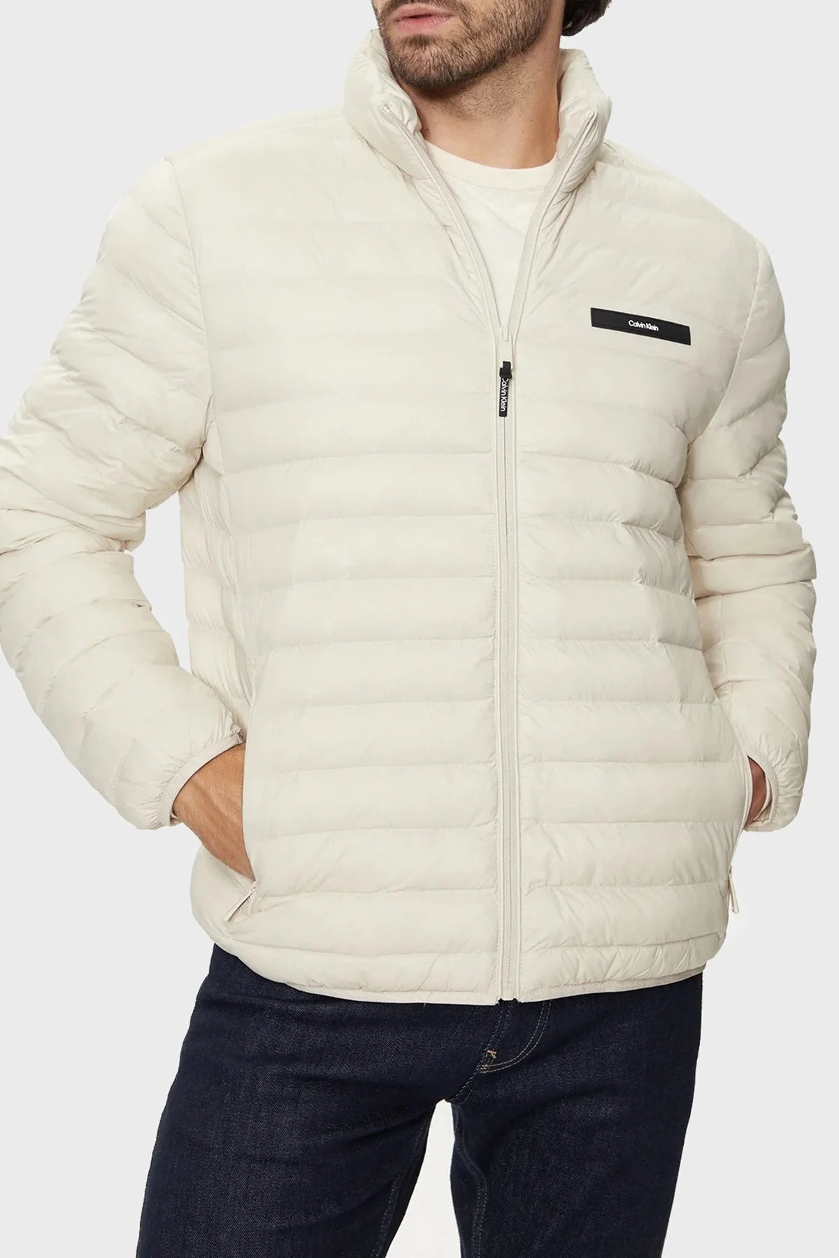 Calvin Klein Kapitoneli Regular Fit Su İtici Dik Yaka Şişme K10K113474ACE Erkek Mont K10K113474 ACE BEJ - 1