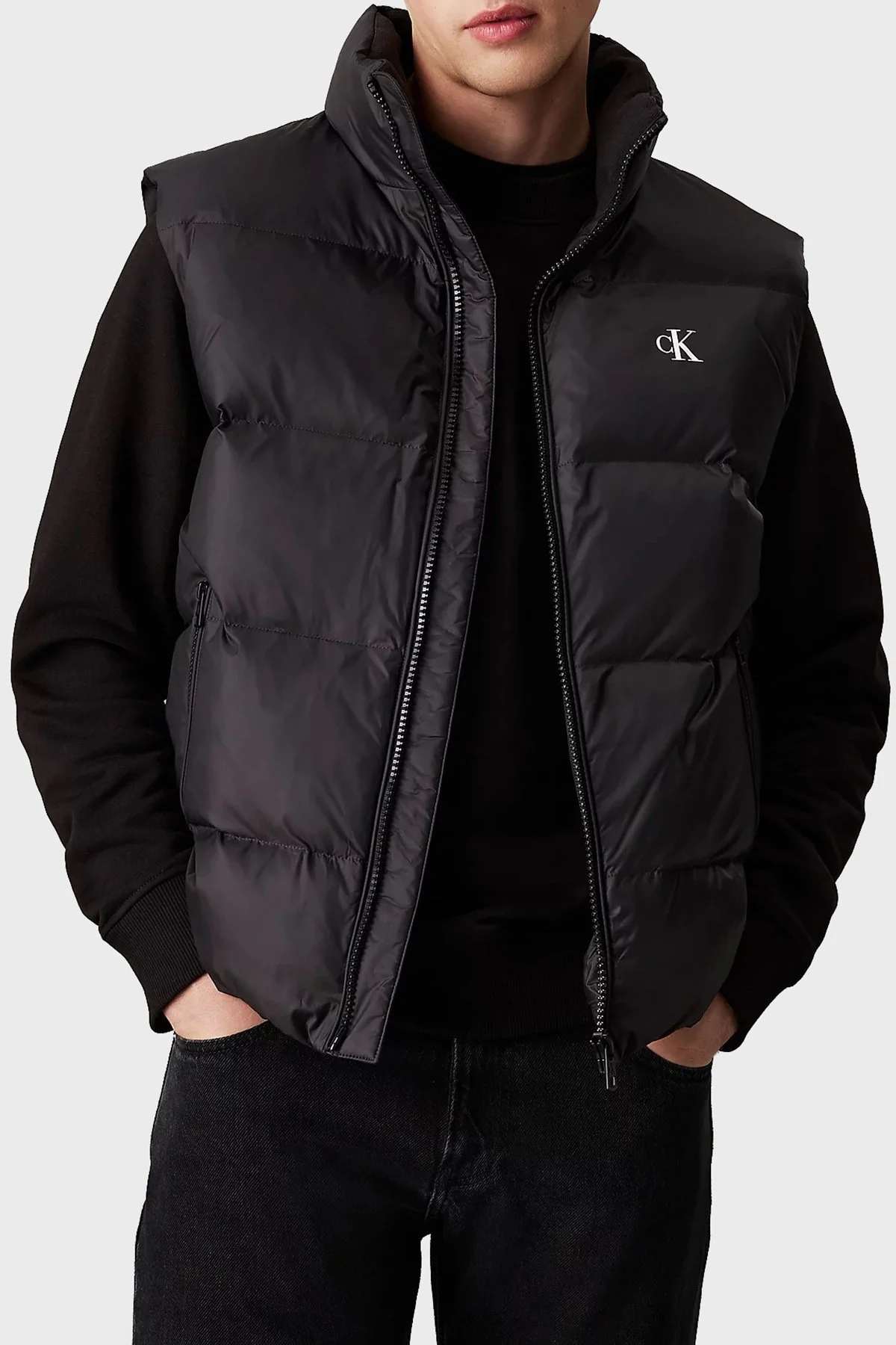 Calvin Klein Kapitoneli Su İtici Kuş Tüyü Dolgulu Dik Yaka Şişme J30J325901BEH Erkek Yelek J30J325901 BEH SİYAH - 1