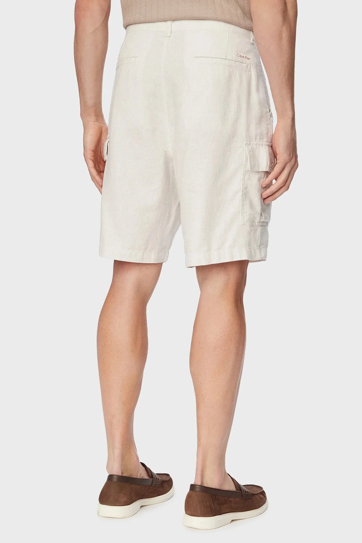 Calvin Klein Keten ve Pamuk Karışımlı Kargo Cepli LV04RF610GGNA Erkek Şort LV04RF610G GNA BEJ - 3
