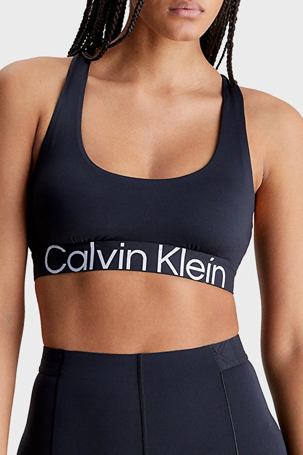 Calvin Klein Logo Bantlı Astarlı Çıkarılabilir Dolgulu Nem Emici Spor 00GWS3K115BAE Bayan Sütyen 00GWS3K115 BAE SİYAH - 1