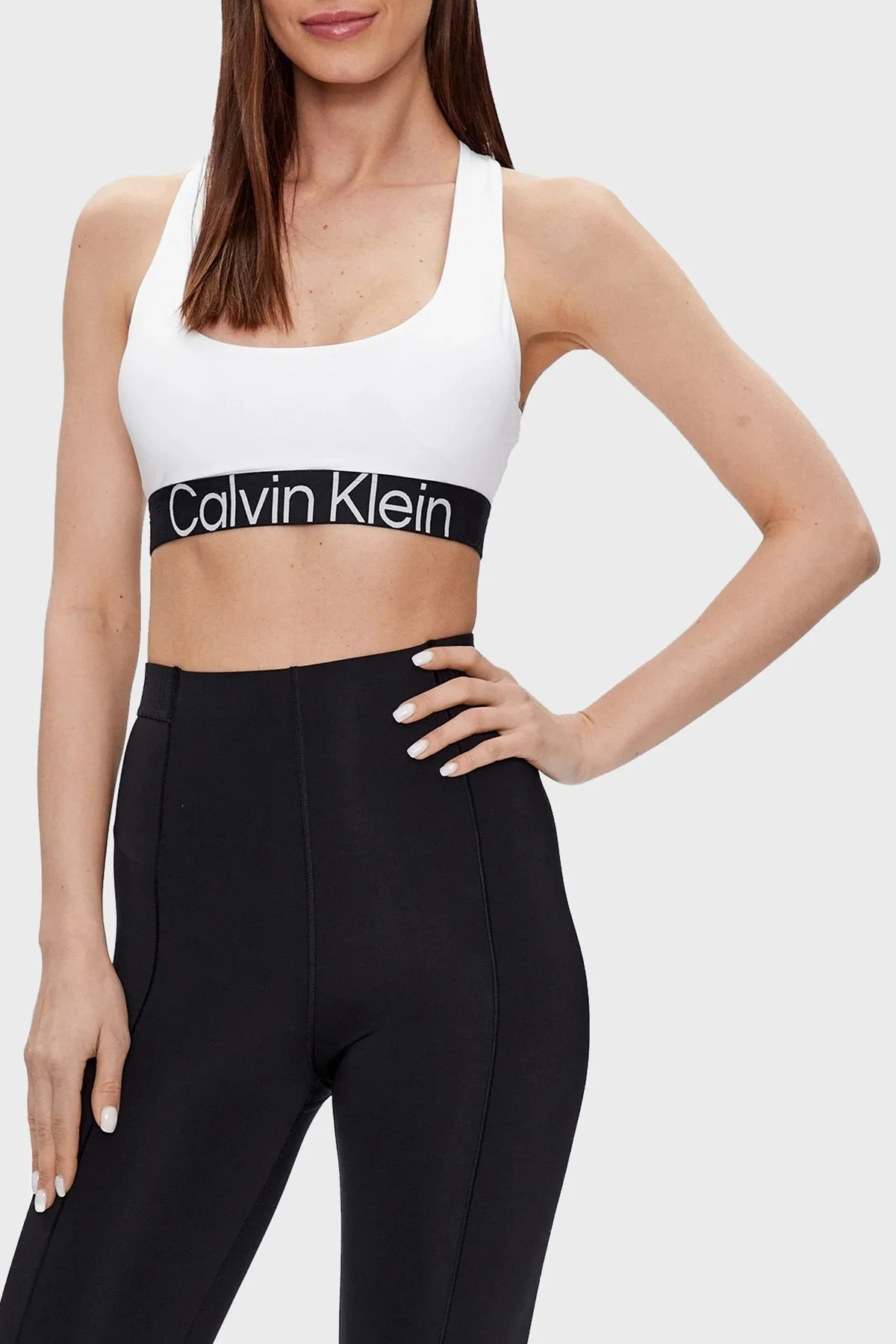 Calvin Klein Logo Bantlı Astarlı Çıkarılabilir Dolgulu Nem Emici Spor 00GWS3K115YAF Bayan Sütyen 00GWS3K115 YAF BEYAZ - 1