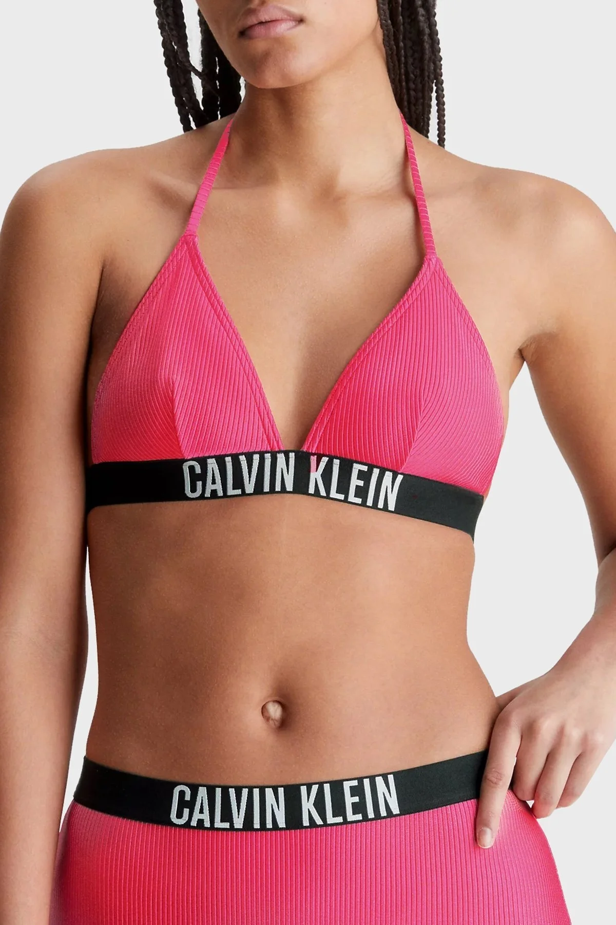 Calvin Klein Logo Bantlı Çıkarılabilir Dolgulu Üçgen KW0KW01967XI1 Bayan Bikini Üstü KW0KW01967 XI1 PEMBE - 1