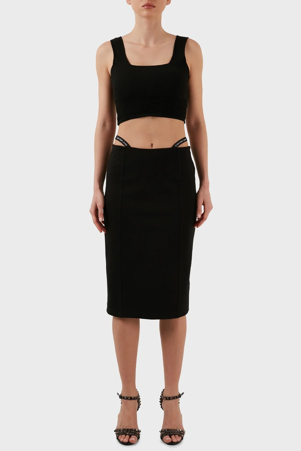 Calvin Klein Logo Bantlı Dar Kesim Midi Boy J20J220465BEH Bayan Etek J20J220465 BEH SİYAH - 1