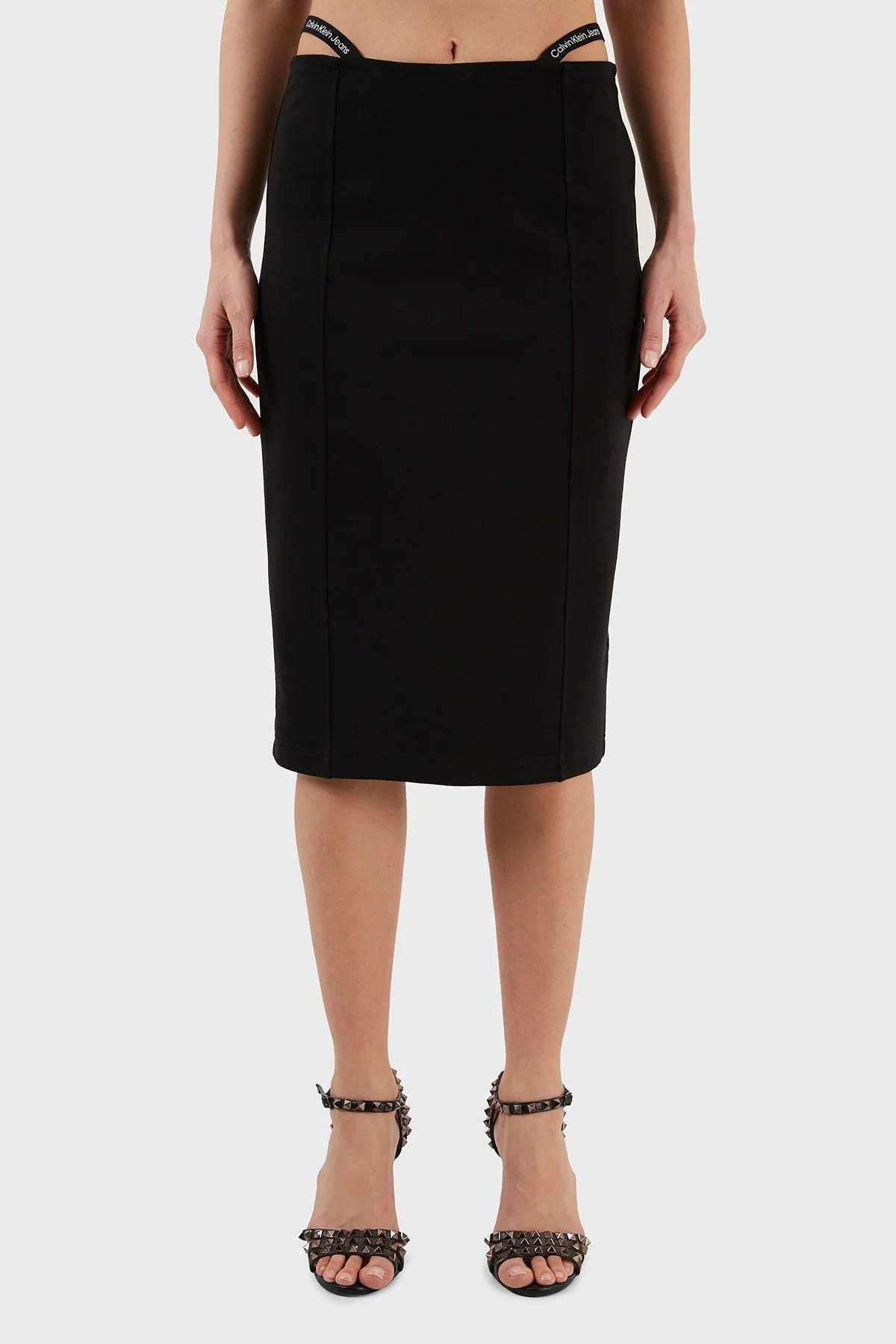 Calvin Klein Logo Bantlı Dar Kesim Midi Boy J20J220465BEH Bayan Etek J20J220465 BEH SİYAH - 2