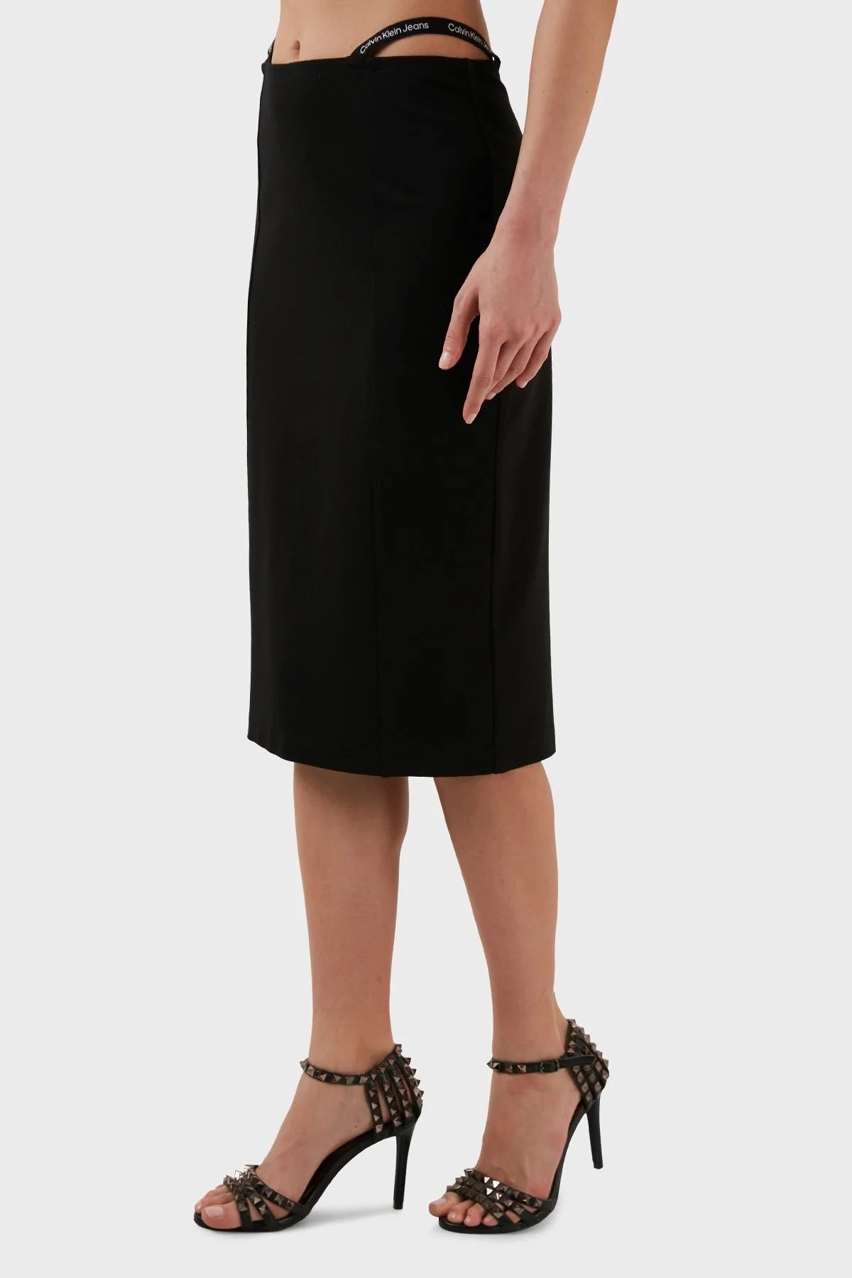 Calvin Klein Logo Bantlı Dar Kesim Midi Boy J20J220465BEH Bayan Etek J20J220465 BEH SİYAH - 3