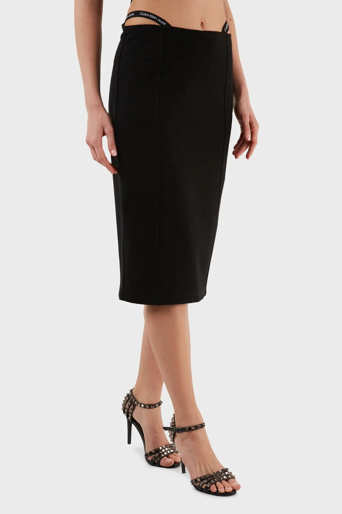 Calvin Klein Logo Bantlı Dar Kesim Midi Boy J20J220465BEH Bayan Etek J20J220465 BEH SİYAH - 4