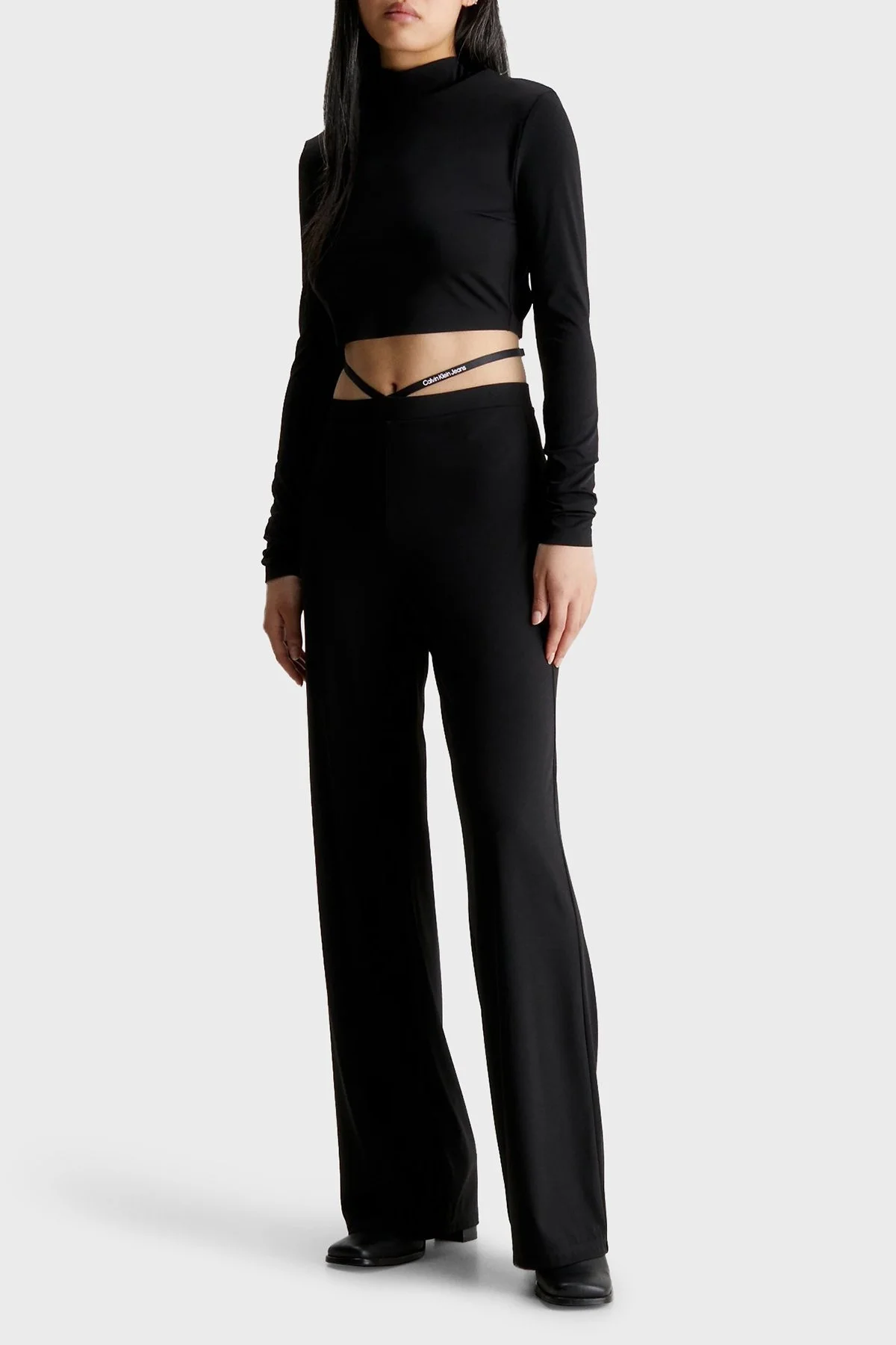 Calvin Klein Logo Bantlı Geniş Paça Regular Fit J20J221919BEH Bayan Pantolon J20J221919 BEH SİYAH - 1