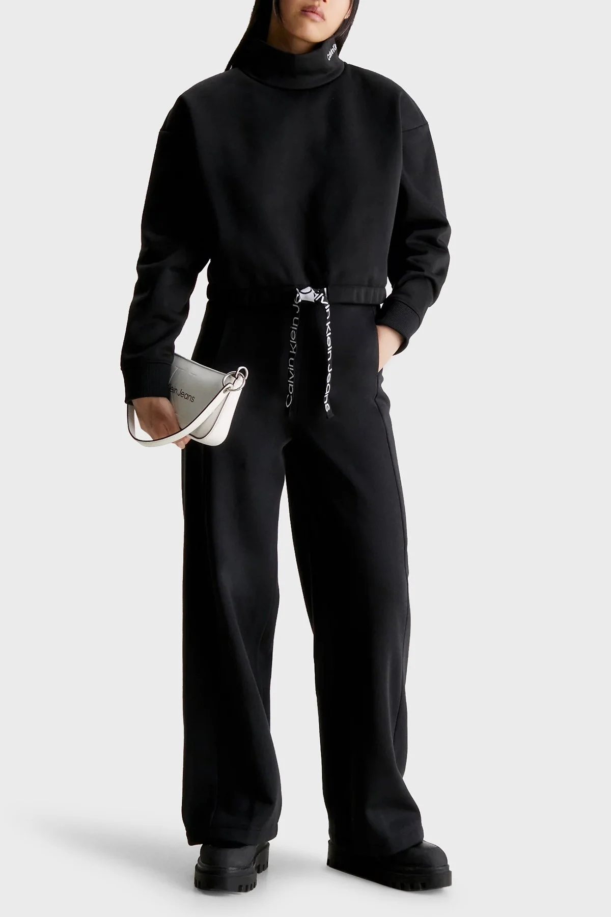 Calvin Klein Logo Bantlı Geniş Paça Relaxed Fit J20J221916BEH Bayan Pantolon J20J221916 BEH SİYAH - 4