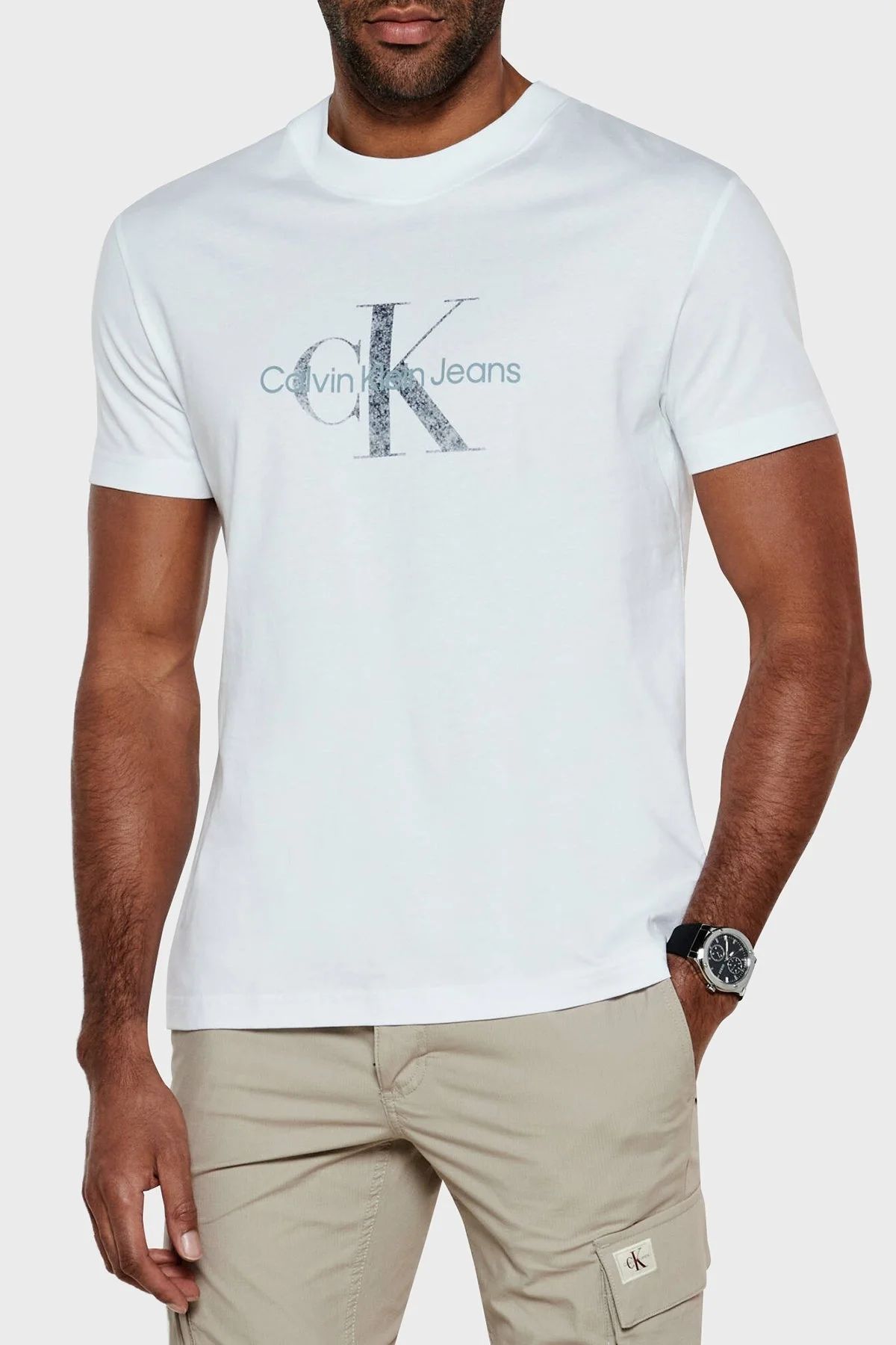 Calvin Klein Logo Basılı Pamuklu Regular Fit Bisiklet Yaka J30J327086YAF Erkek T Shirt J30J327086 YAF BEYAZ - 5