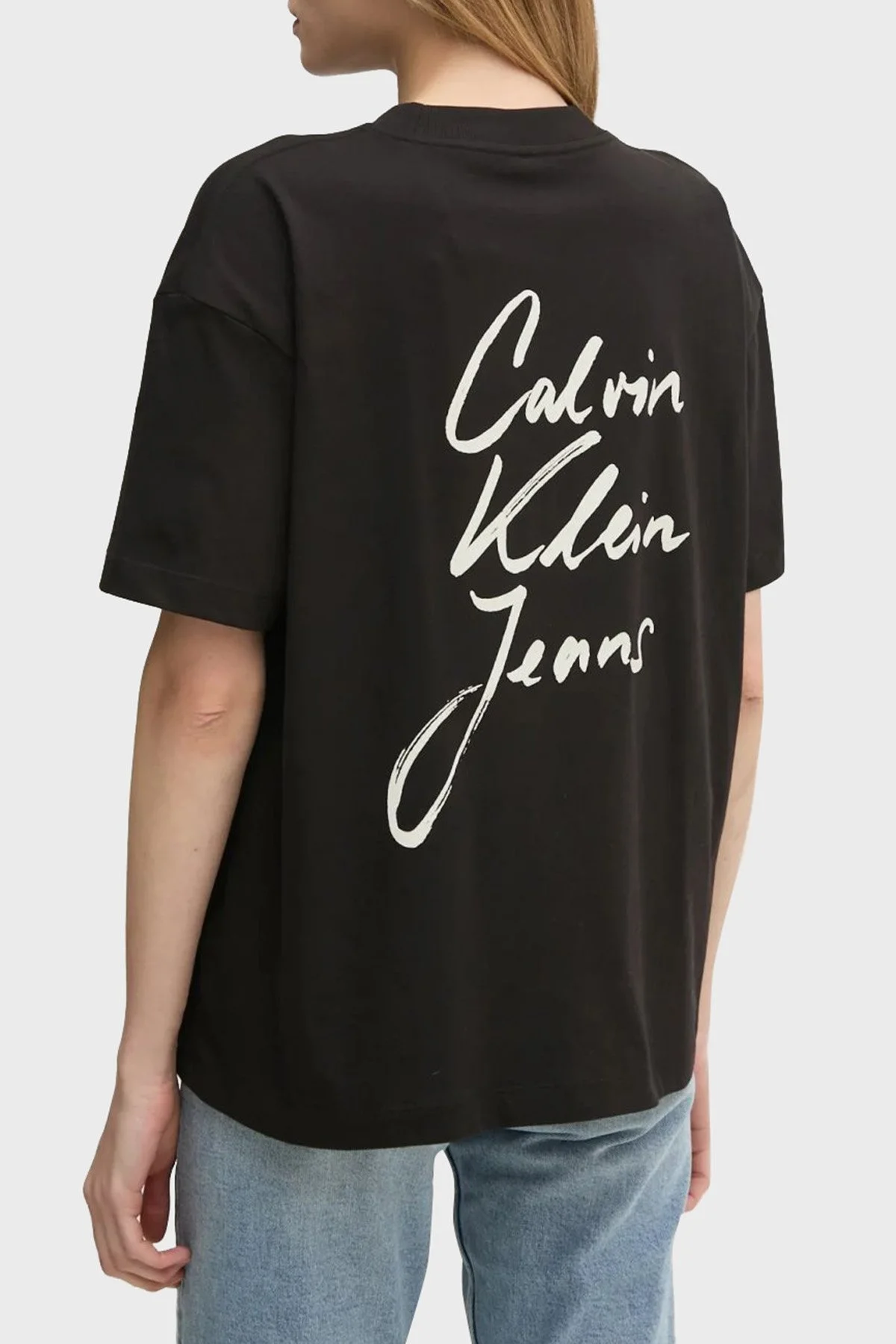 Calvin Klein Logo Baskılı % 100 Pamuk Relaxed Fit Bisiklet Yaka J20J225113BEH Bayan T Shirt J20J225113 BEH SİYAH - 1