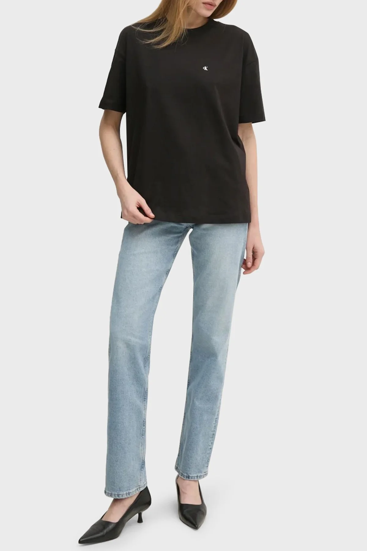 Calvin Klein Logo Baskılı % 100 Pamuk Relaxed Fit Bisiklet Yaka J20J225113BEH Bayan T Shirt J20J225113 BEH SİYAH - 3