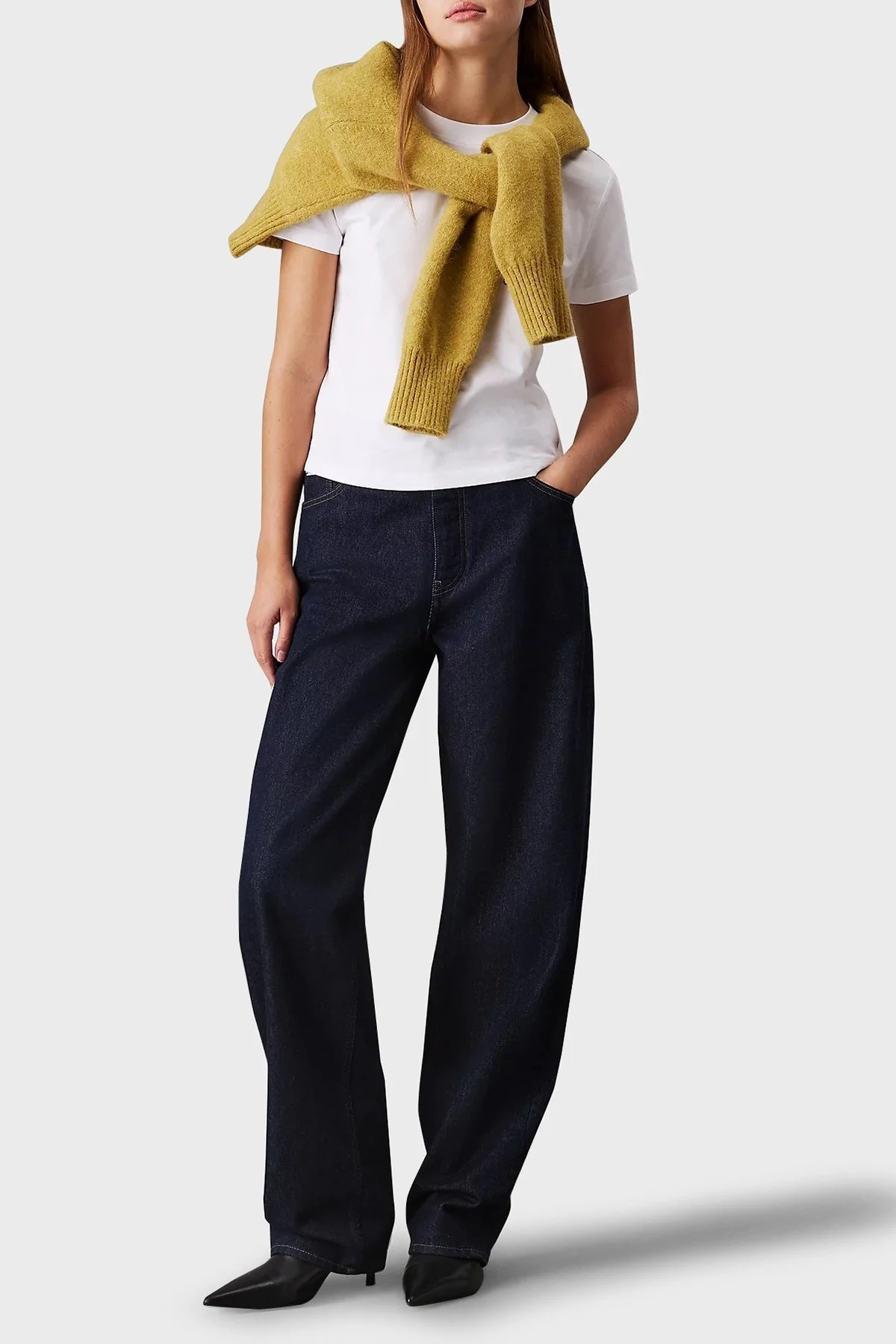 Calvin Klein Logo Baskılı Pamuklu Loose Fit Bisiklet Yaka Crop J20J224984YAF Bayan T Shirt J20J224984 YAF BEYAZ - 3