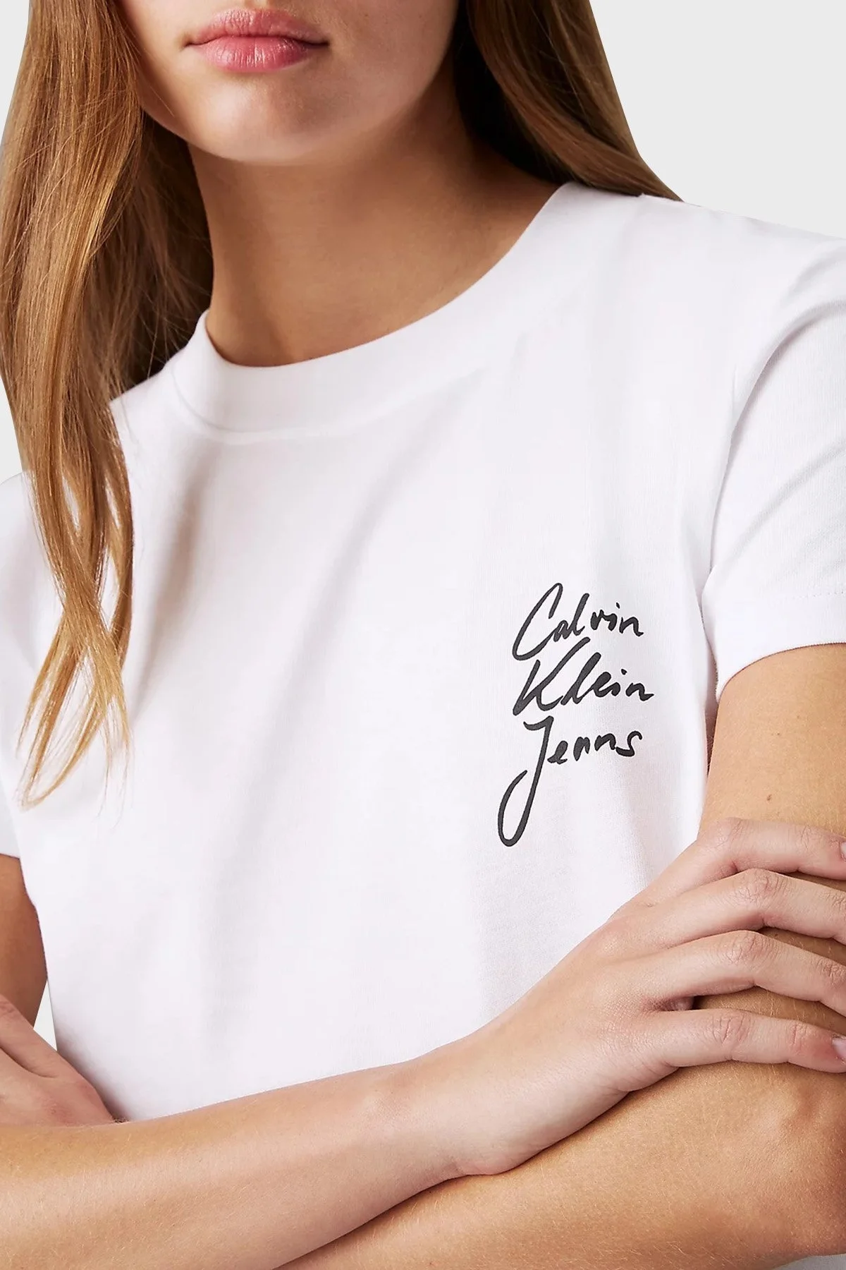 Calvin Klein Logo Baskılı Pamuklu Loose Fit Bisiklet Yaka Crop J20J224984YAF Bayan T Shirt J20J224984 YAF BEYAZ - 8