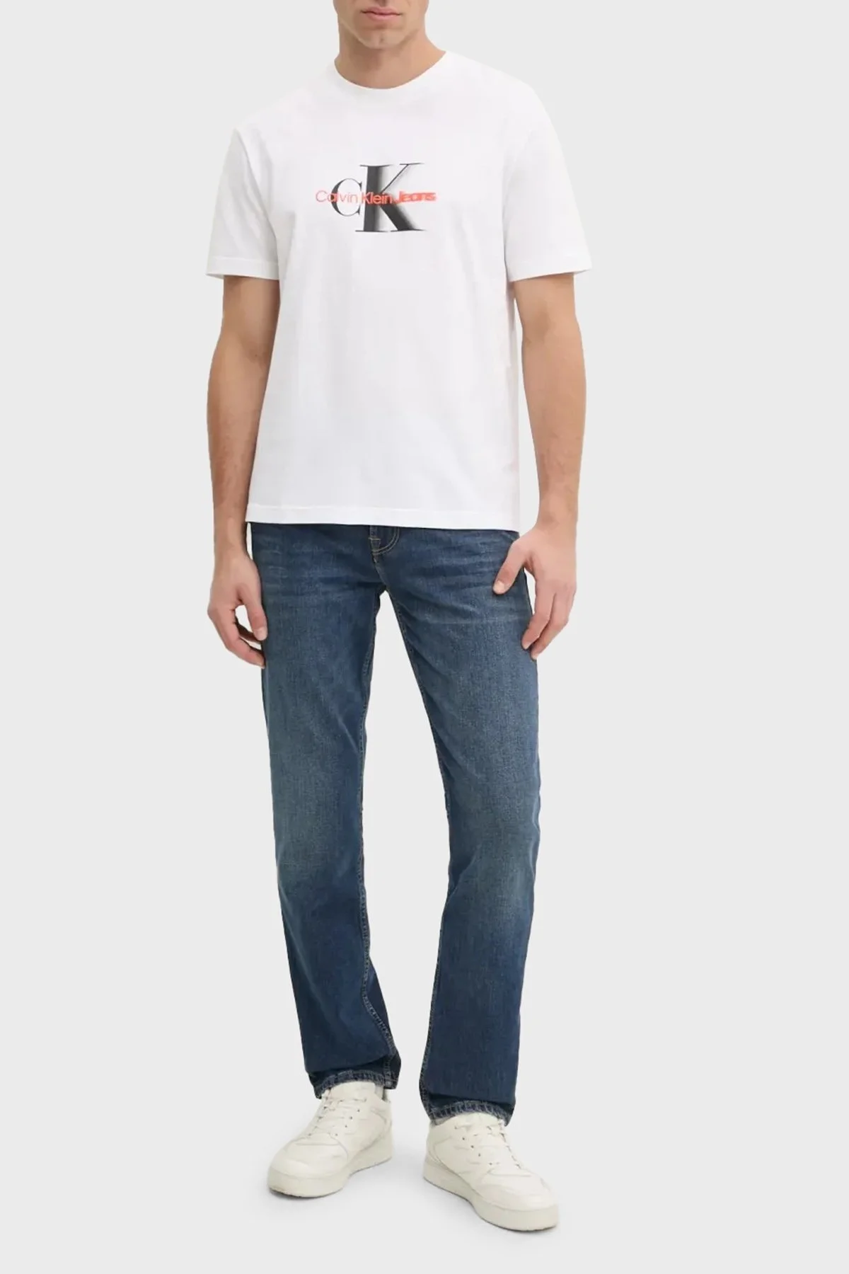 Calvin Klein Logo Baskılı Pamuklu Regular Fit Bisiklet Yaka J30J327471YAF Erkek T Shirt J30J327471 YAF BEYAZ - 5
