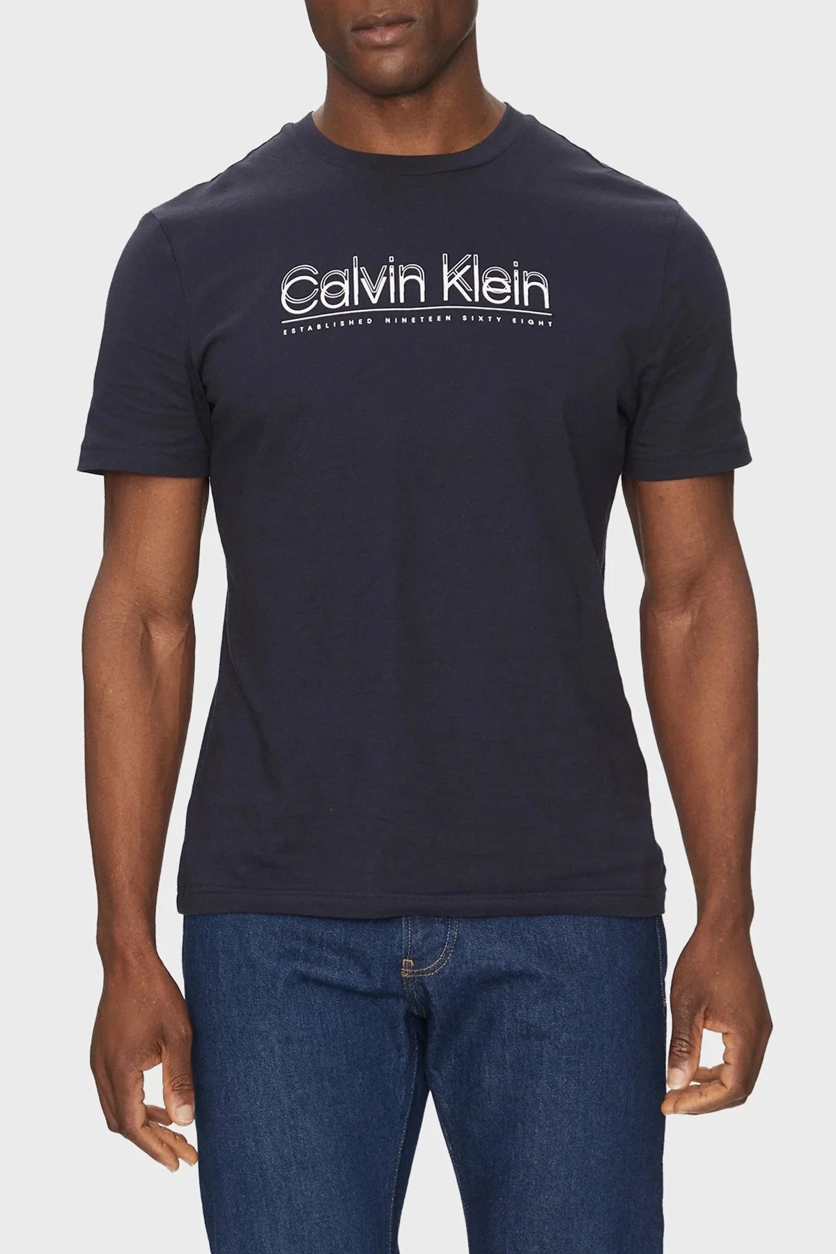 Calvin Klein Logo Baskılı Pamuklu Regular Fit Bisiklet Yaka K10K114149CEF Erkek T Shirt K10K114149 CEF LACİVERT - 6