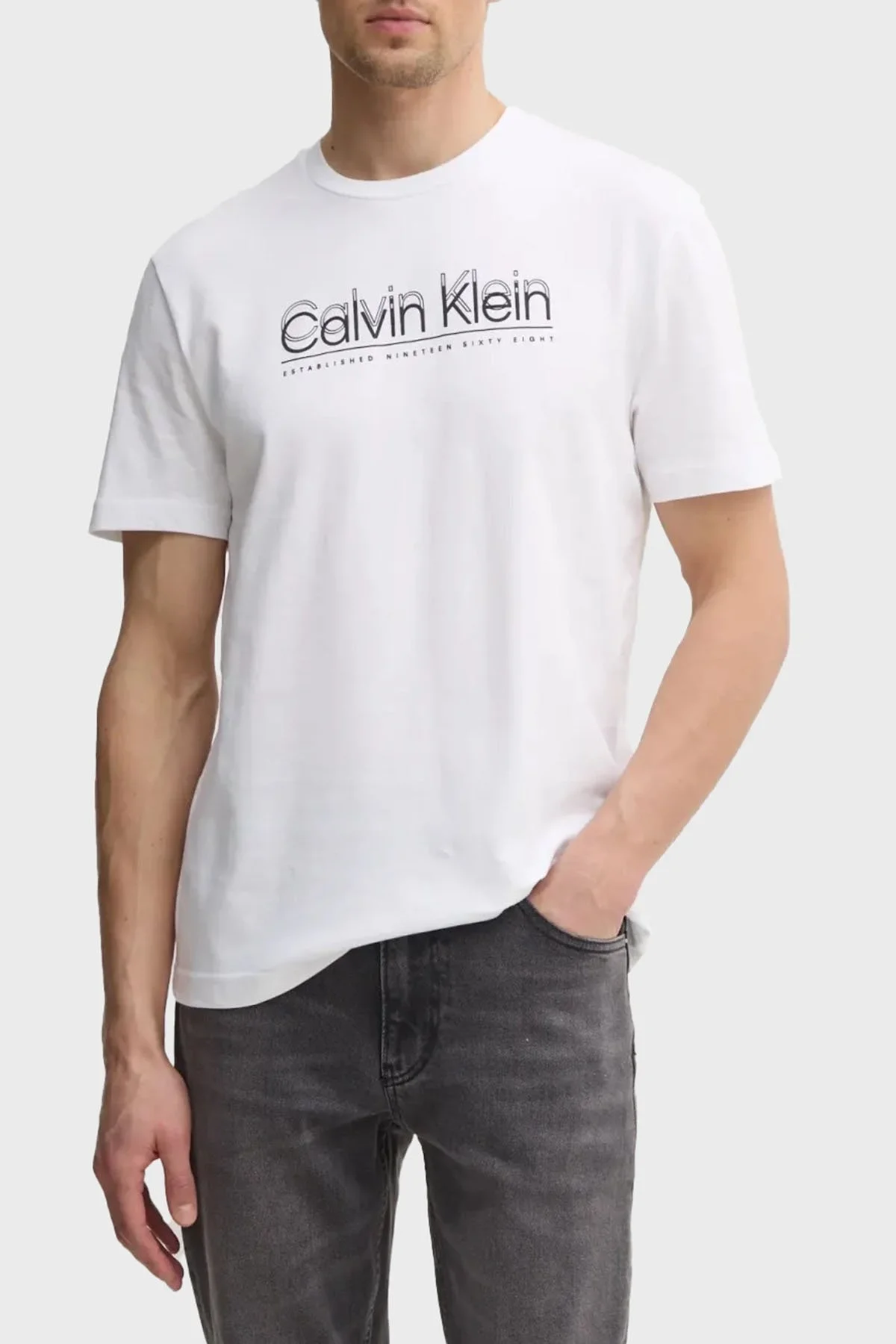 Calvin Klein Logo Baskılı Pamuklu Regular Fit Bisiklet Yaka K10K114149YAF Erkek T Shirt K10K114149 YAF BEYAZ - 5