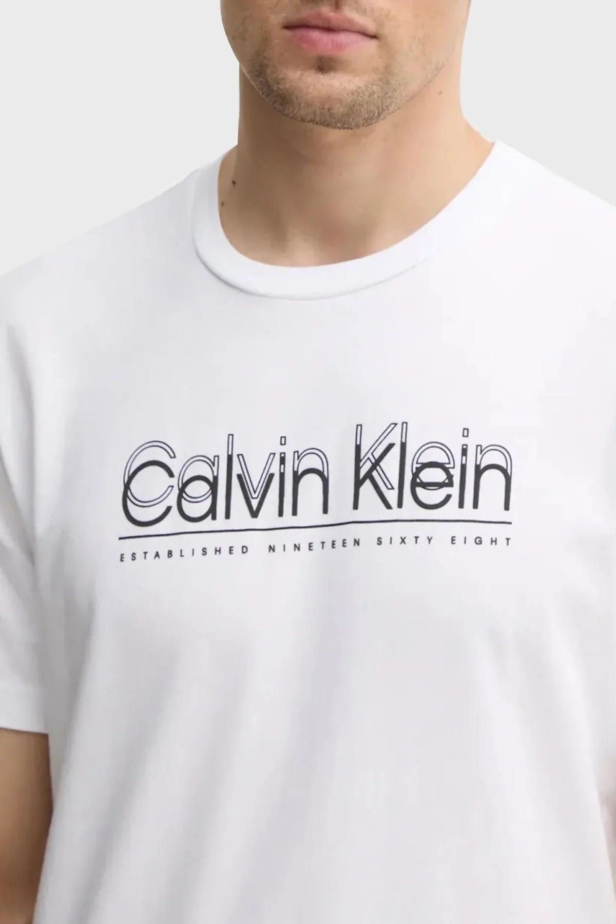 Calvin Klein Logo Baskılı Pamuklu Regular Fit Bisiklet Yaka K10K114149YAF Erkek T Shirt K10K114149 YAF BEYAZ - 8