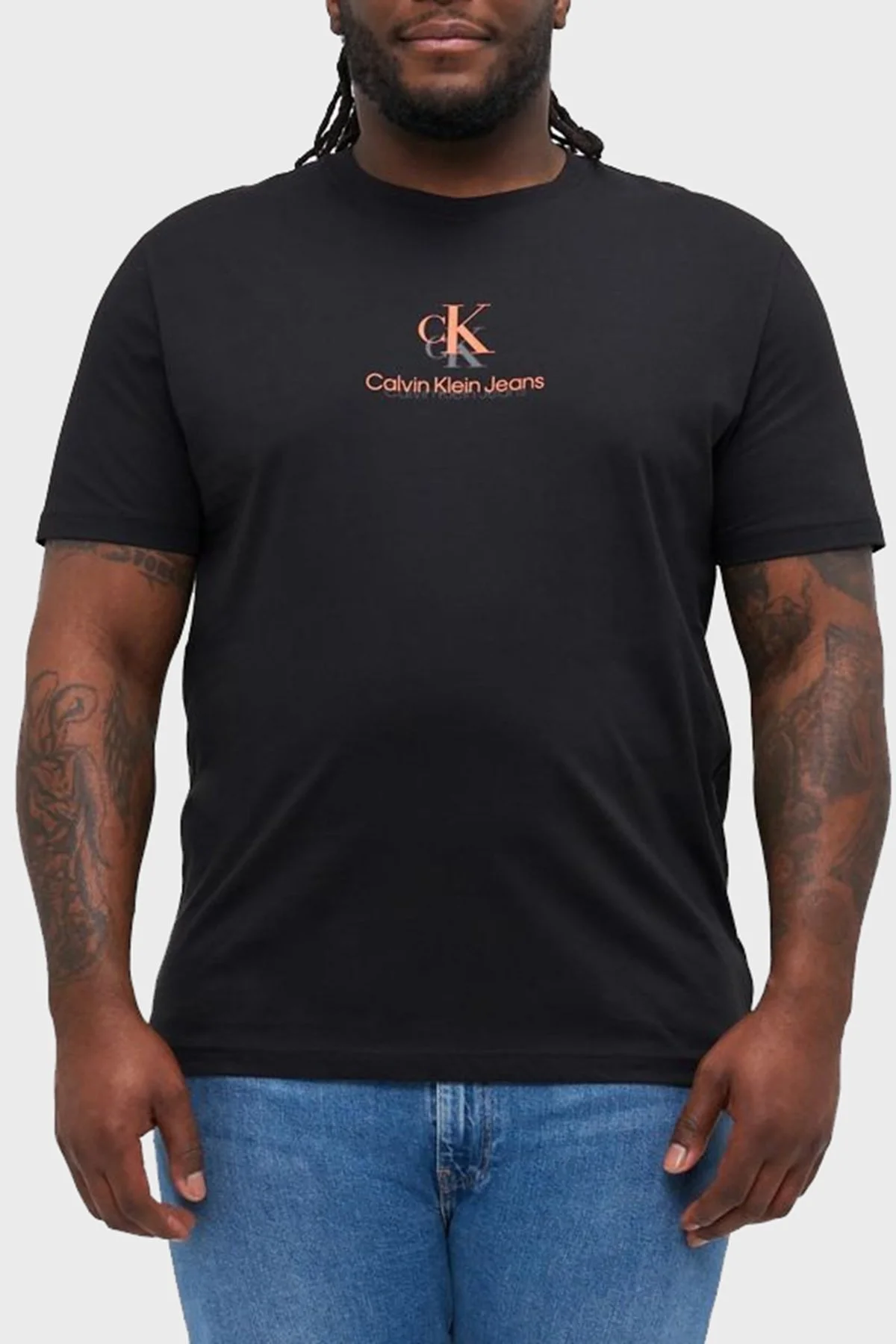 Calvin Klein Logo Baskılı Pamuklu Regular Fit Büyük Beden J30J327733BEH Erkek T Shirt J30J327733 BEH SİYAH - 1