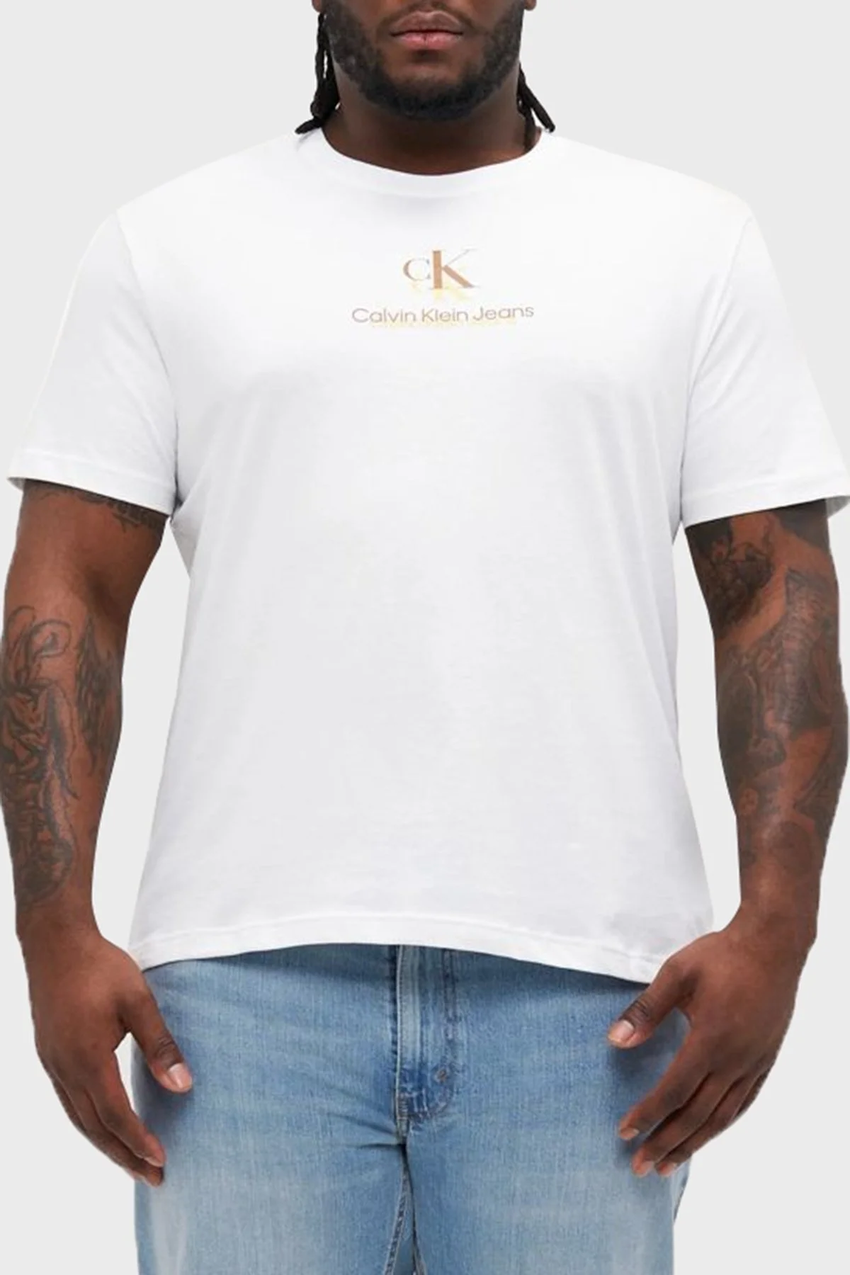 Calvin Klein Logo Baskılı Pamuklu Regular Fit Büyük Beden J30J327733YAF Erkek T Shirt J30J327733 YAF BEYAZ - 1