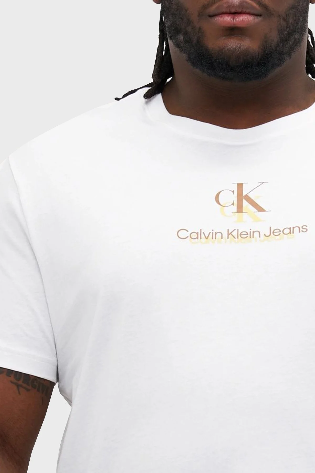 Calvin Klein Logo Baskılı Pamuklu Regular Fit Büyük Beden J30J327733YAF Erkek T Shirt J30J327733 YAF BEYAZ - 2