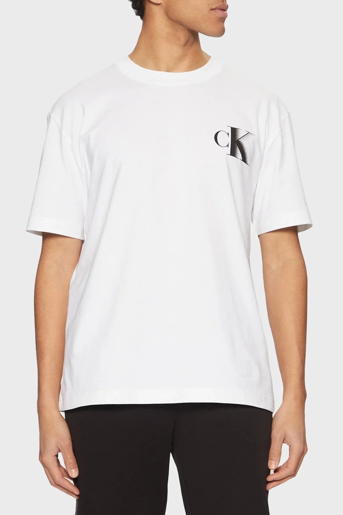 Calvin Klein Logo Baskılı Pamuklu Relaxed Fit Bisiklet Yaka J30J327475YAF Erkek T Shirt J30J327475 YAF BEYAZ - 6