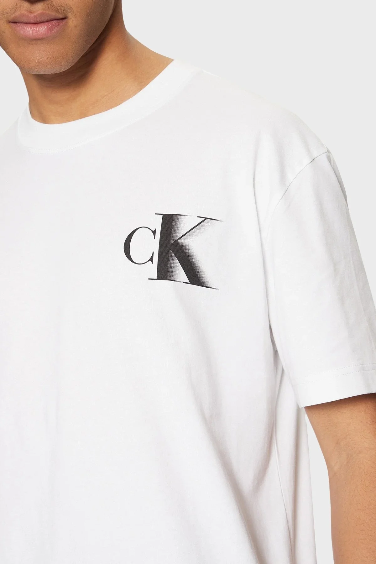 Calvin Klein Logo Baskılı Pamuklu Relaxed Fit Bisiklet Yaka J30J327475YAF Erkek T Shirt J30J327475 YAF BEYAZ - 10