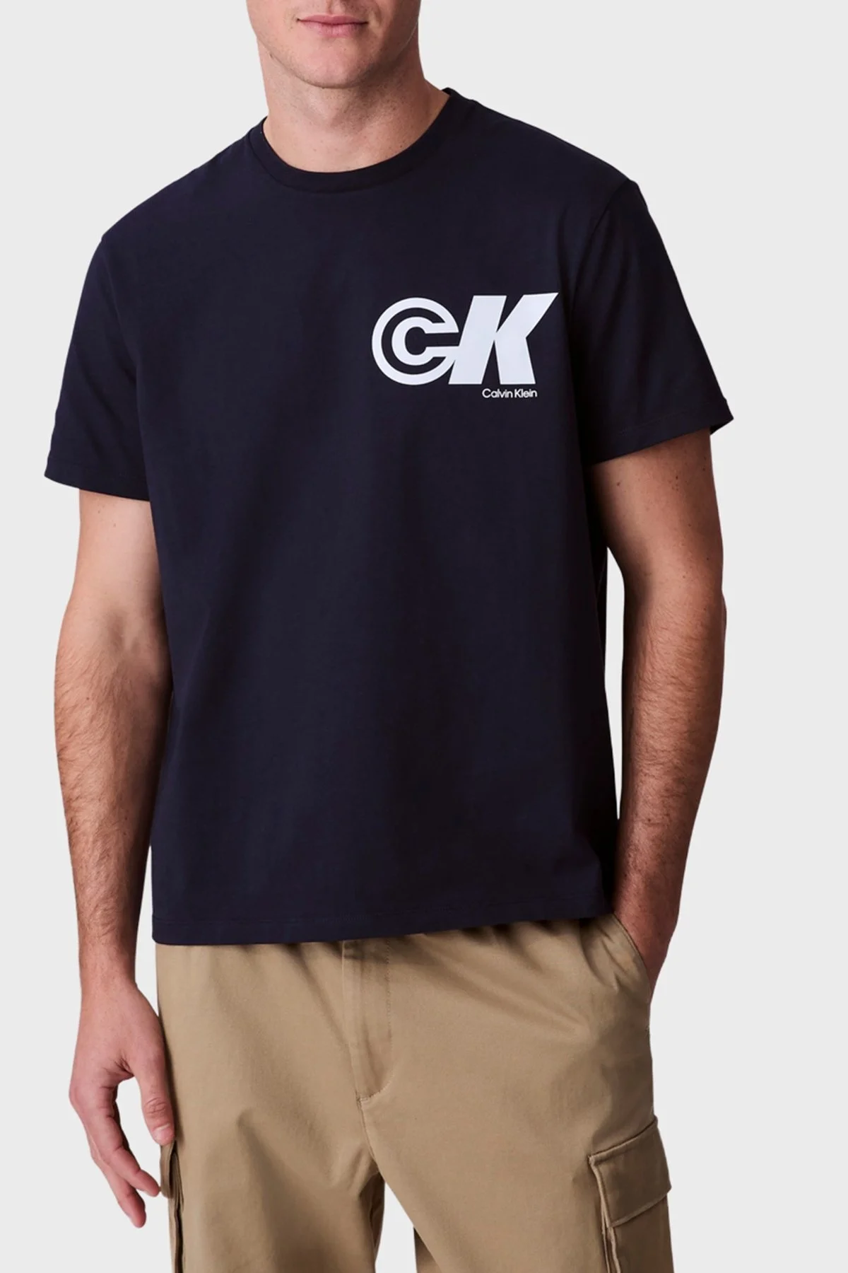 Calvin Klein Logo Baskılı Pamuklu Relaxed Fit Bisiklet Yaka LV04RC835GCEF Erkek T Shirt LV04RC835G CEF LACİVERT - 1