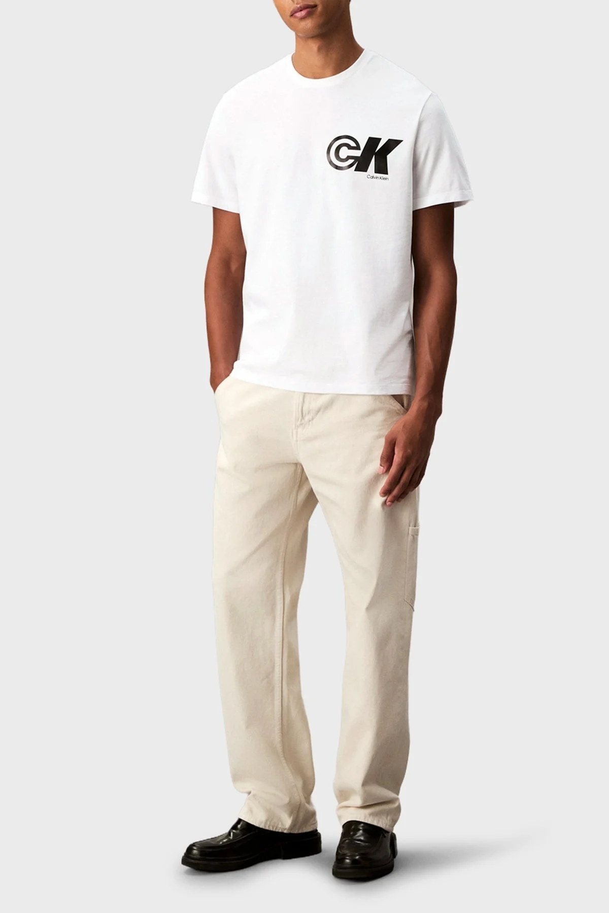 Calvin Klein Logo Baskılı Pamuklu Relaxed Fit Bisiklet Yaka LV04RC835GYAA Erkek T Shirt LV04RC835G YAA BEYAZ - 2