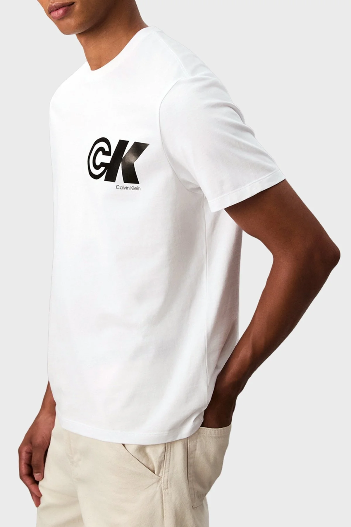 Calvin Klein Logo Baskılı Pamuklu Relaxed Fit Bisiklet Yaka LV04RC835GYAA Erkek T Shirt LV04RC835G YAA BEYAZ - 3