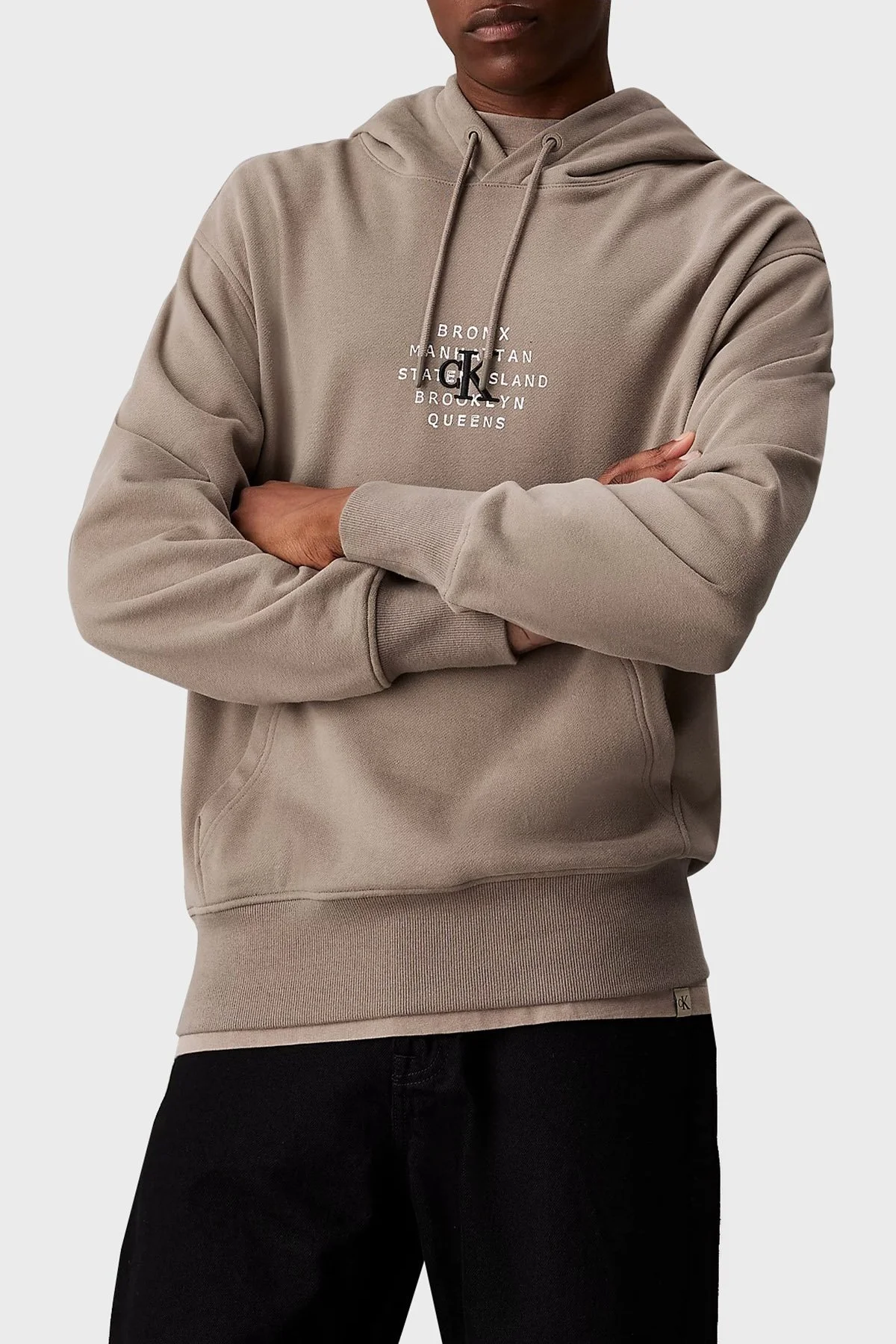 Calvin Klein Logo Baskılı Relaxed Fit Kapüşonlu J30J326879PAV Erkek Sweat J30J326879 PAV BEJ - 1