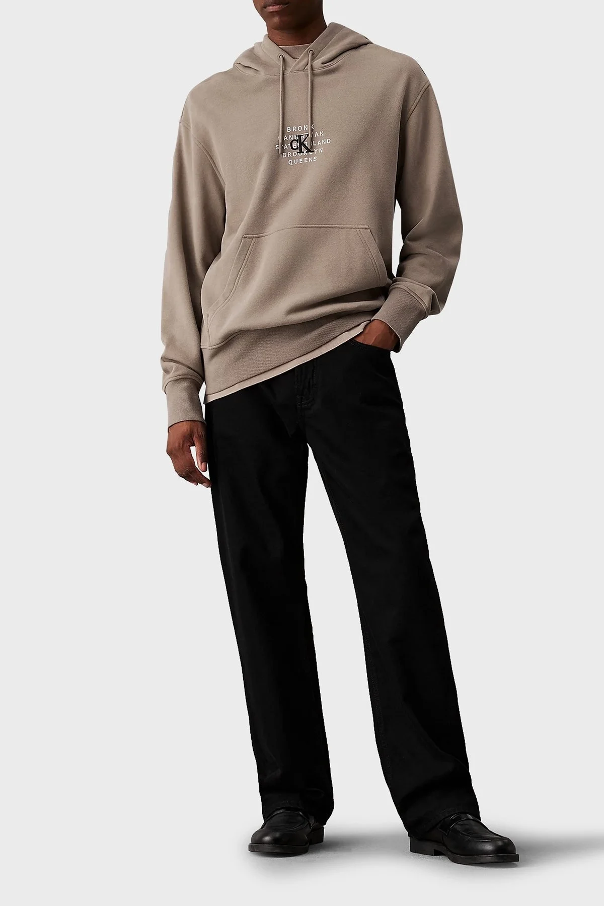 Calvin Klein Logo Baskılı Relaxed Fit Kapüşonlu J30J326879PAV Erkek Sweat J30J326879 PAV BEJ - 3