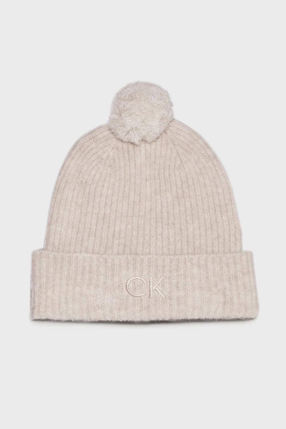 Calvin Klein Logo İşlemeli Yumuşak Ponponlu Örgü K60K612586PCJ Bayan Bere K60K612586 PCJ BEJ - 1