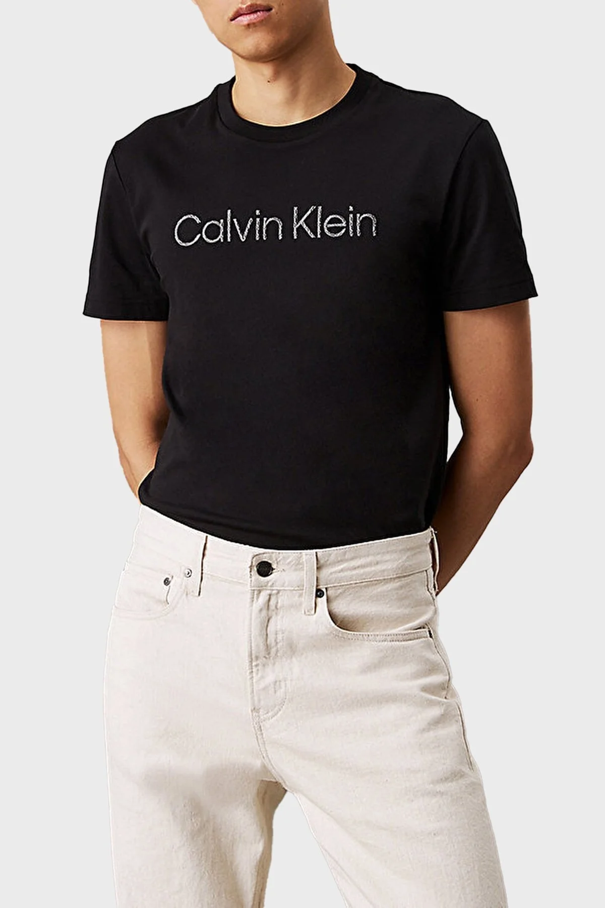Calvin Klein Logo Nakışlı Pamuklu Regular Fit Bisiklet Yaka K10K114169BEH Erkek T Shirt K10K114169 BEH SİYAH - 5