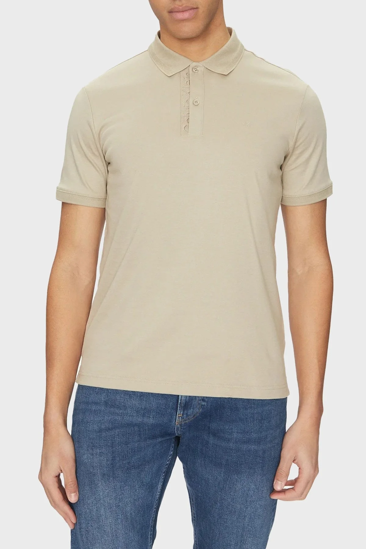 Calvin Klein Logo Nakışlı Pamuklu Regular Fit Düğmeli K10K114135PAH Erkek Polo Yaka T Shirt K10K114135 PAH BEJ - 6