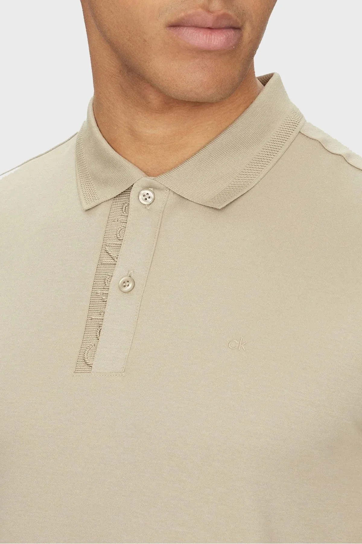 Calvin Klein Logo Nakışlı Pamuklu Regular Fit Düğmeli K10K114135PAH Erkek Polo Yaka T Shirt K10K114135 PAH BEJ - 9