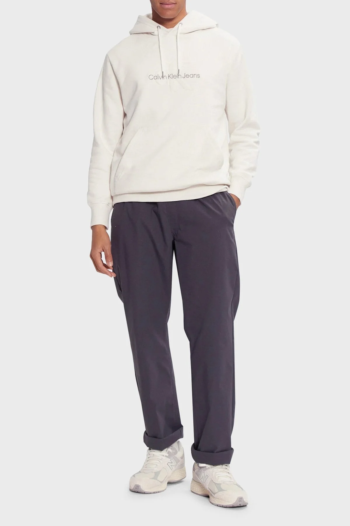 Calvin Klein Logo Nakışlı Regular Fit Kapüşonlu J30J326637YBI Erkek Sweat J30J326637 YBI BEYAZ - 3