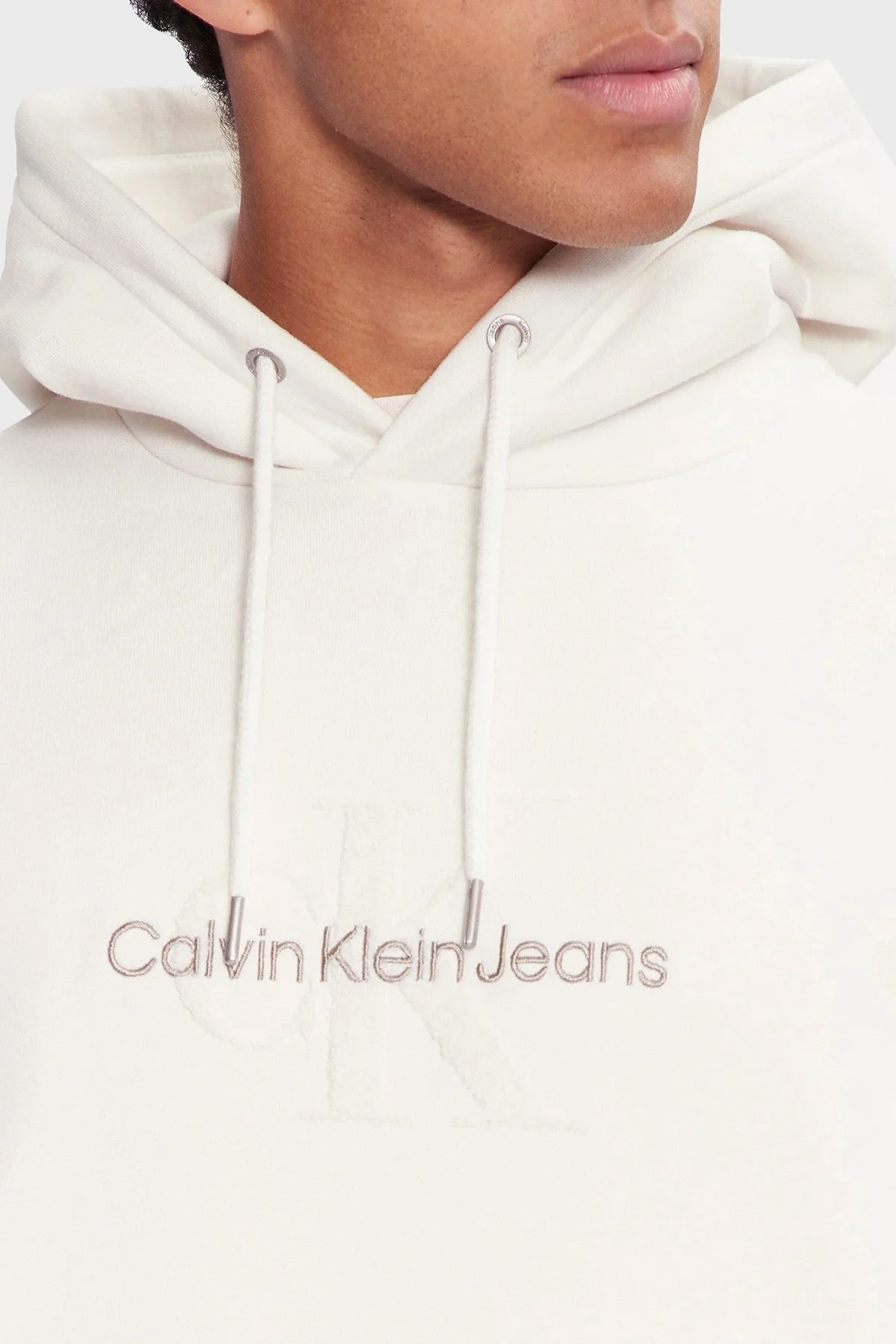 Calvin Klein Logo Nakışlı Regular Fit Kapüşonlu J30J326637YBI Erkek Sweat J30J326637 YBI BEYAZ - 4