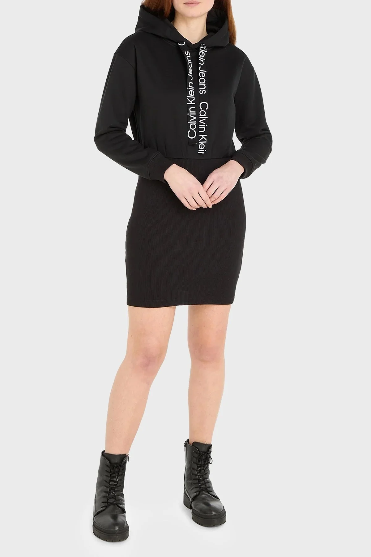 Calvin Klein Logo Şeritli Kapüşonlu Regular Fit Sweat J20J221991BEH Bayan Elbise J20J221991 BEH SİYAH - 1