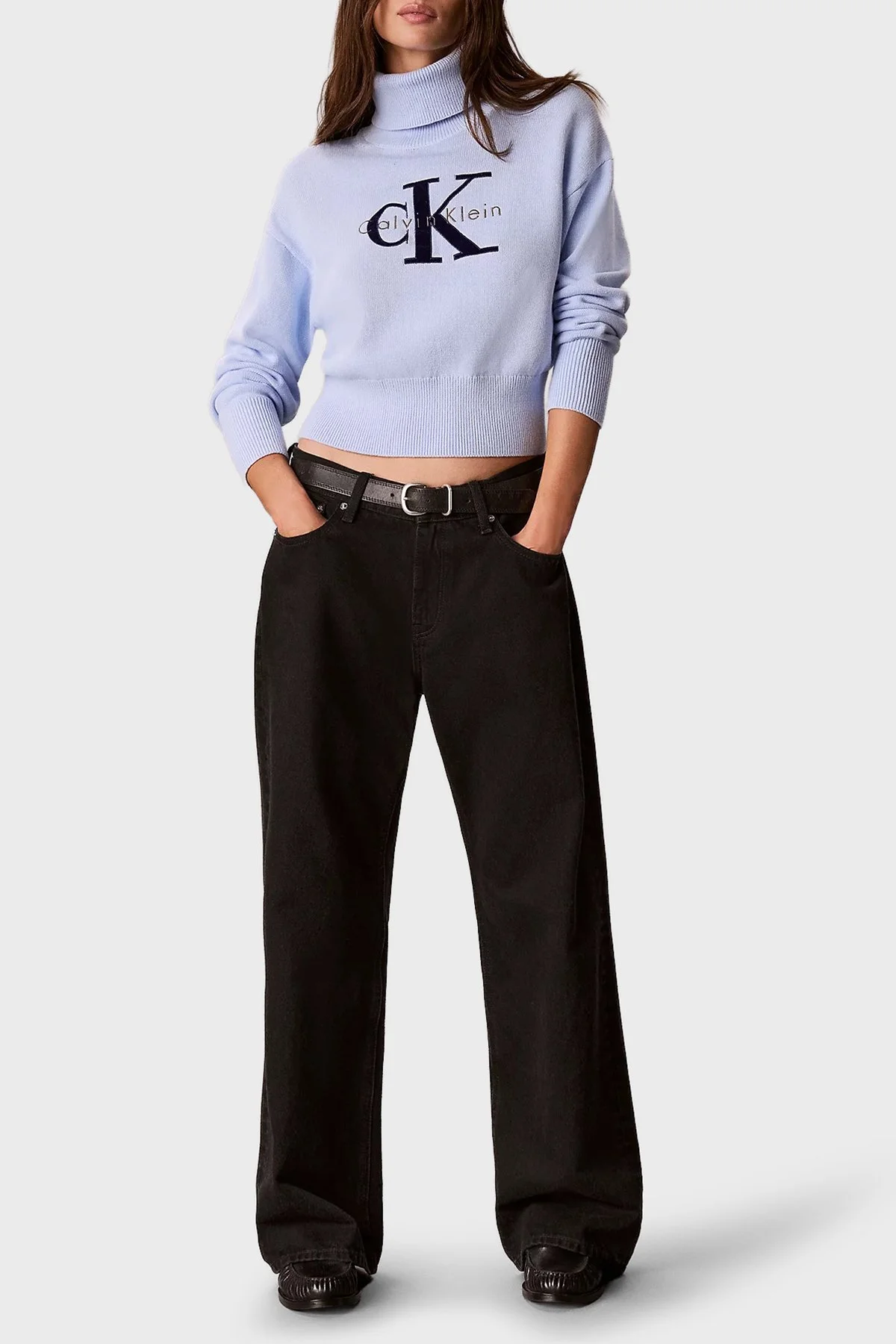 Calvin Klein Logolu % 100 Pamuk Balıkçı Yaka LV047H329GC3Q Kadın Kazak LV047H329G C3Q Lila - 2