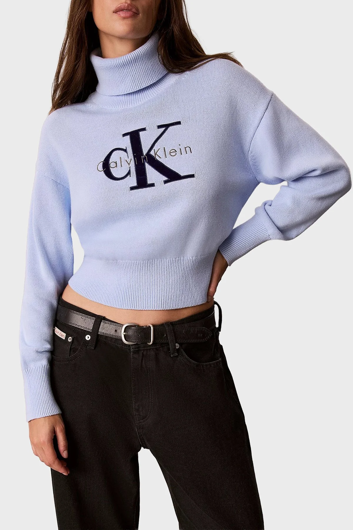 Calvin Klein Logolu % 100 Pamuk Balıkçı Yaka LV047H329GC3Q Kadın Kazak LV047H329G C3Q Lila - 5