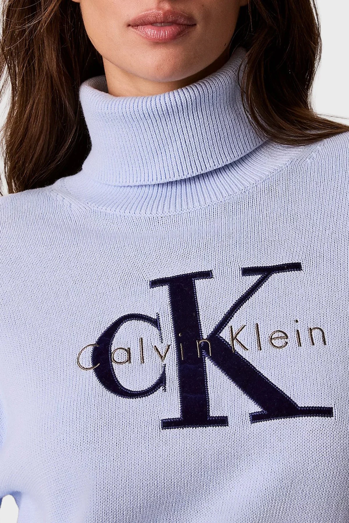 Calvin Klein Logolu % 100 Pamuk Balıkçı Yaka LV047H329GC3Q Kadın Kazak LV047H329G C3Q Lila - 6