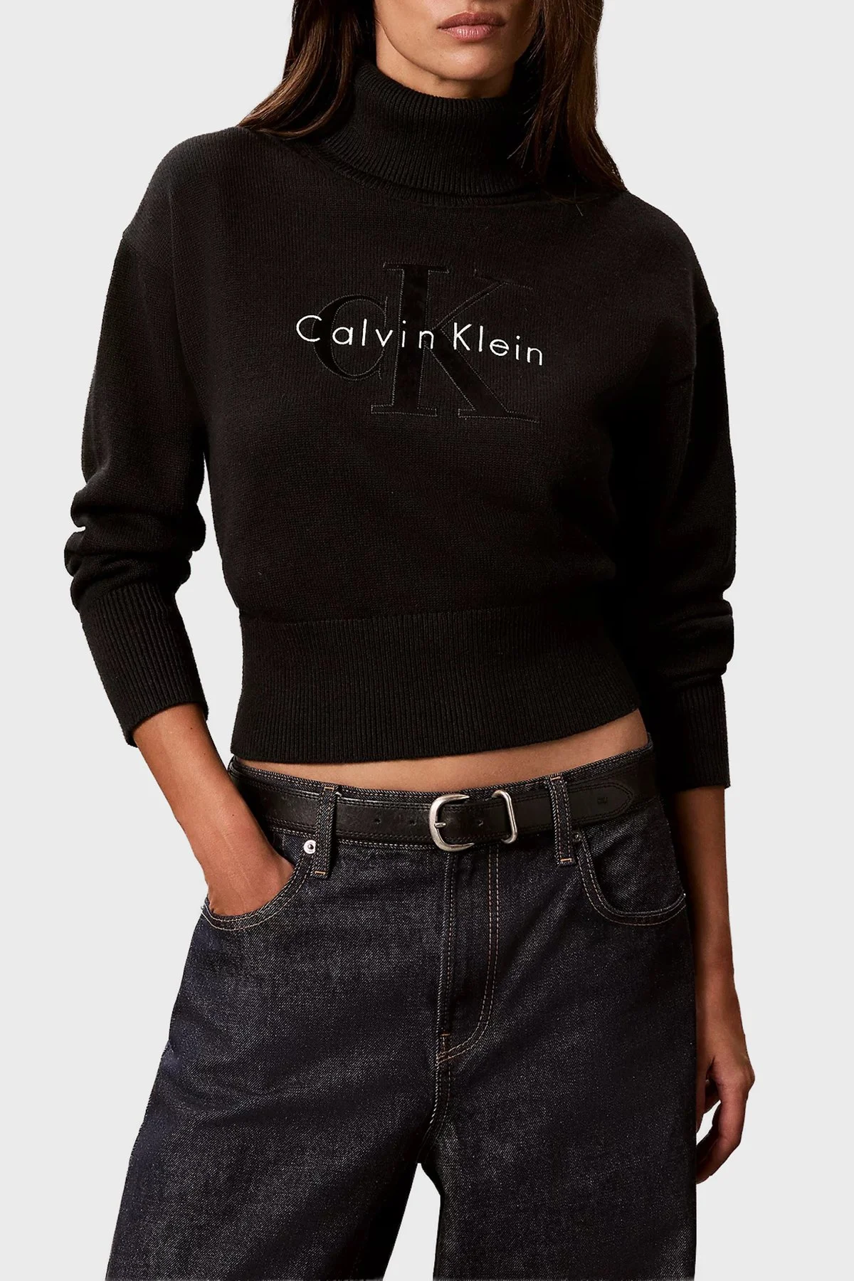Calvin Klein Logolu % 100 Pamuk Balıkçı Yaka LV047H329GUB1 Kadın Kazak LV047H329G UB1 Siyah - 1
