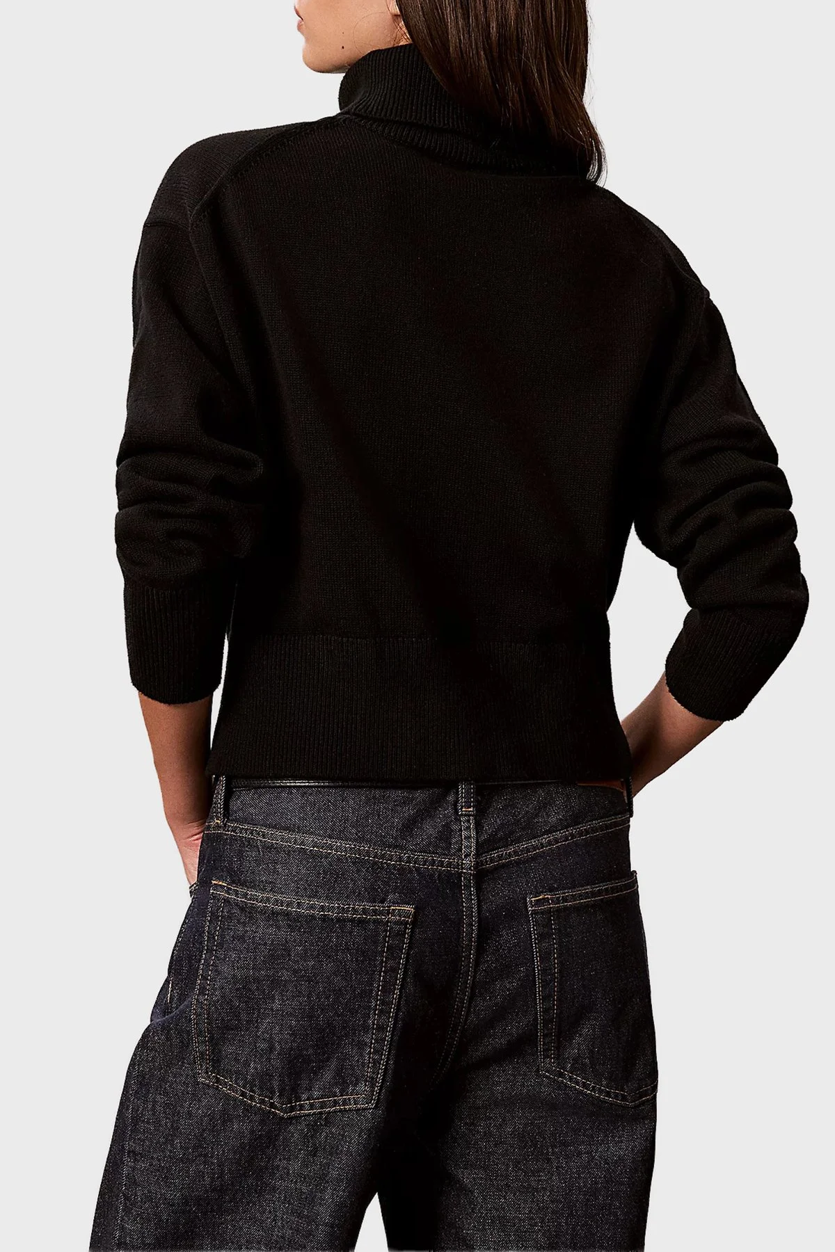 Calvin Klein Logolu % 100 Pamuk Balıkçı Yaka LV047H329GUB1 Kadın Kazak LV047H329G UB1 Siyah - 3