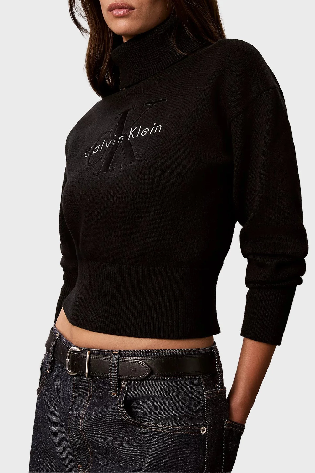 Calvin Klein Logolu % 100 Pamuk Balıkçı Yaka LV047H329GUB1 Kadın Kazak LV047H329G UB1 Siyah - 4