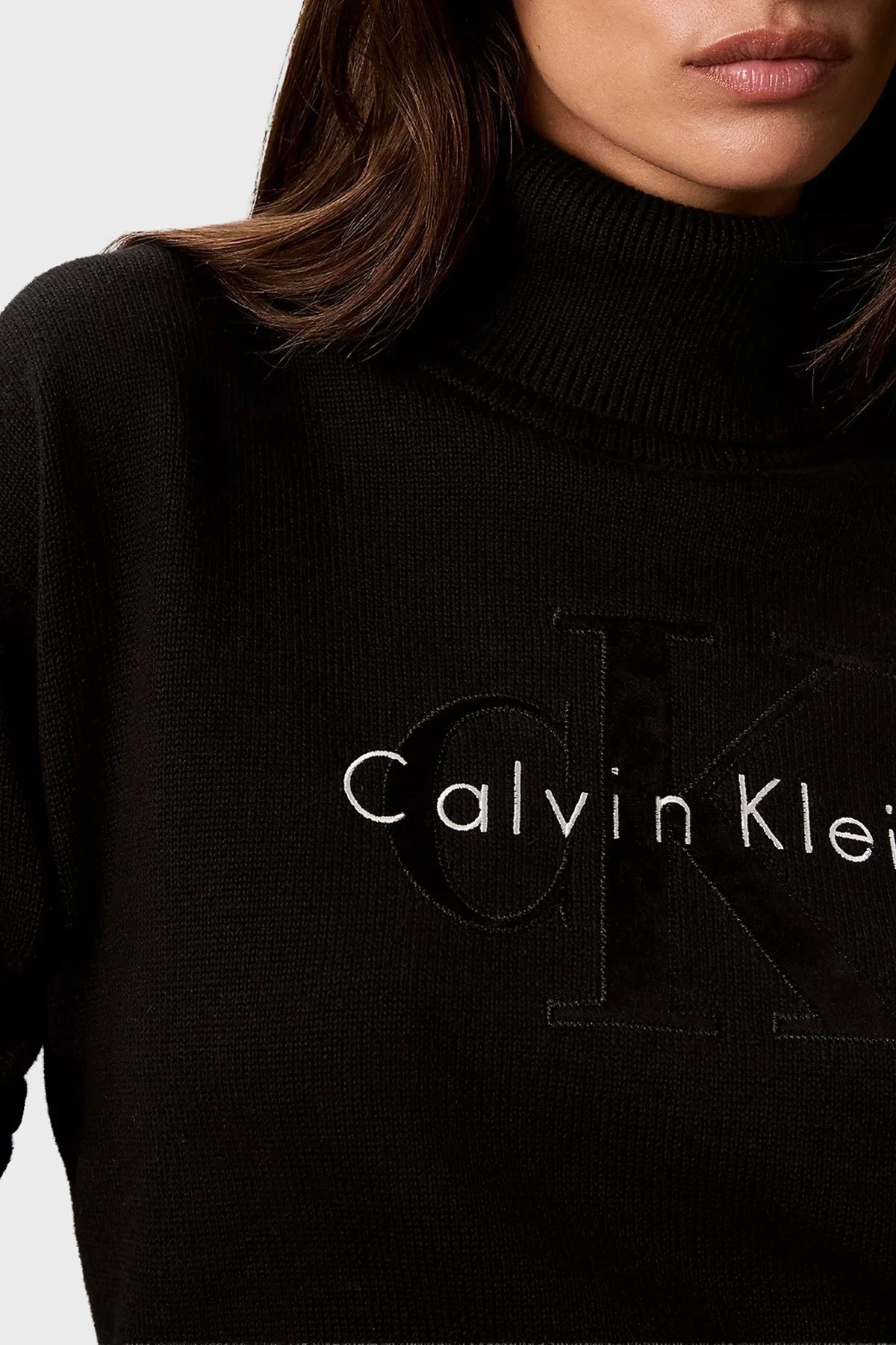 Calvin Klein Logolu % 100 Pamuk Balıkçı Yaka LV047H329GUB1 Kadın Kazak LV047H329G UB1 Siyah - 5