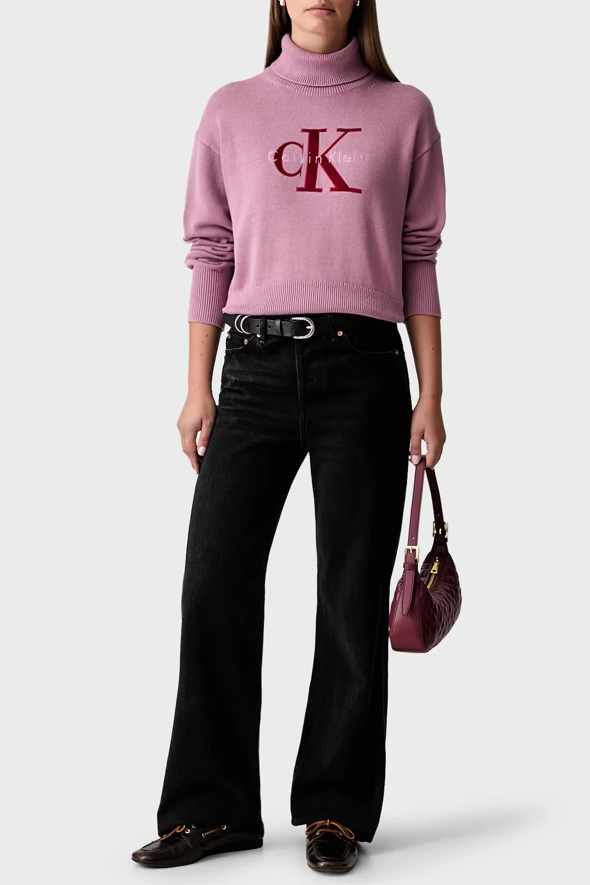 Calvin Klein Logolu % 100 Pamuk Balıkçı Yaka LV047H329GVCB Kadın Kazak LV047H329G VCB Pembe - 2