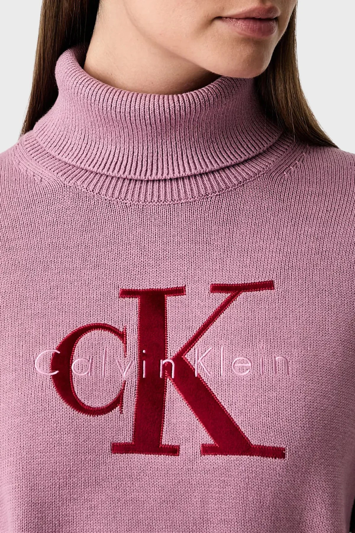 Calvin Klein Logolu % 100 Pamuk Balıkçı Yaka LV047H329GVCB Kadın Kazak LV047H329G VCB Pembe - 4