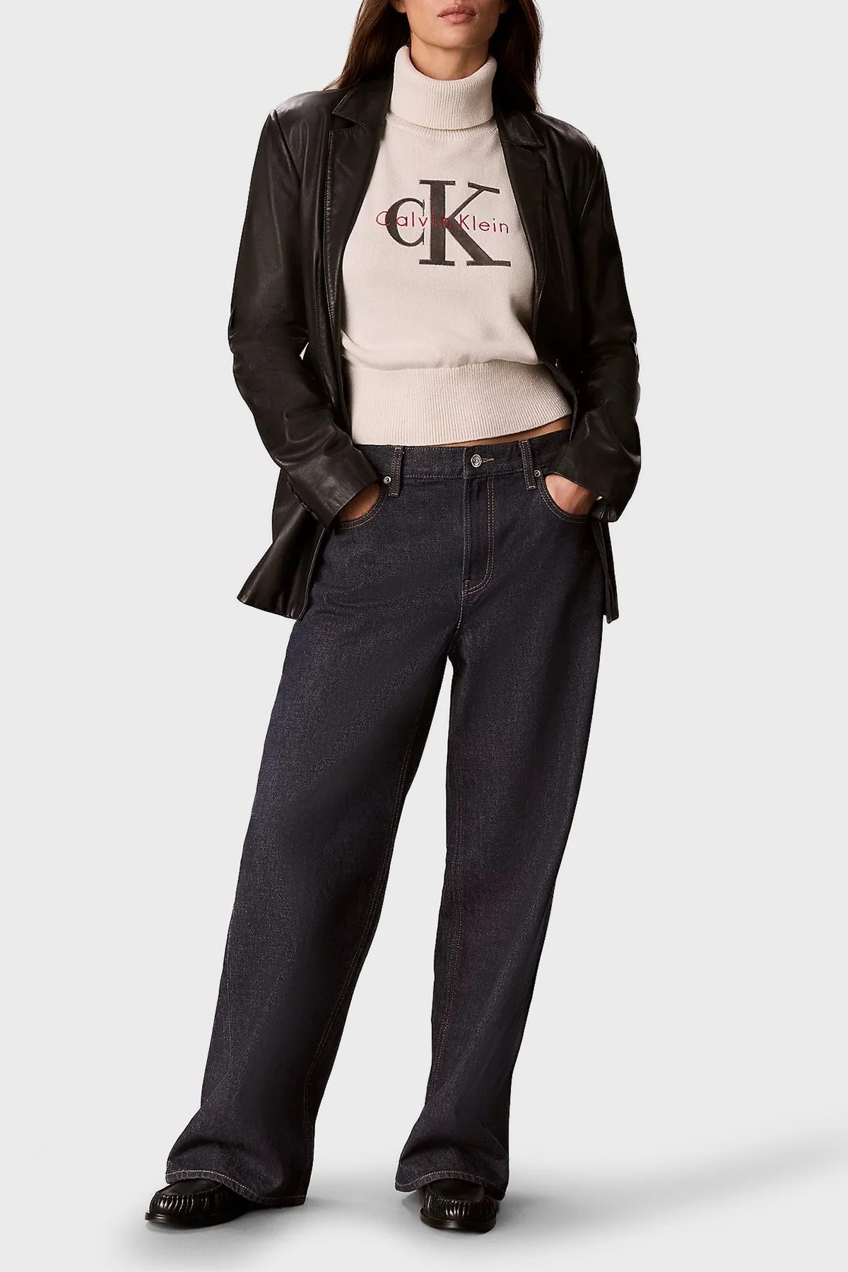 Calvin Klein Logolu % 100 Pamuk Balıkçı Yaka LV047H329GYAS Kadın Kazak LV047H329G YAS Krem - 2